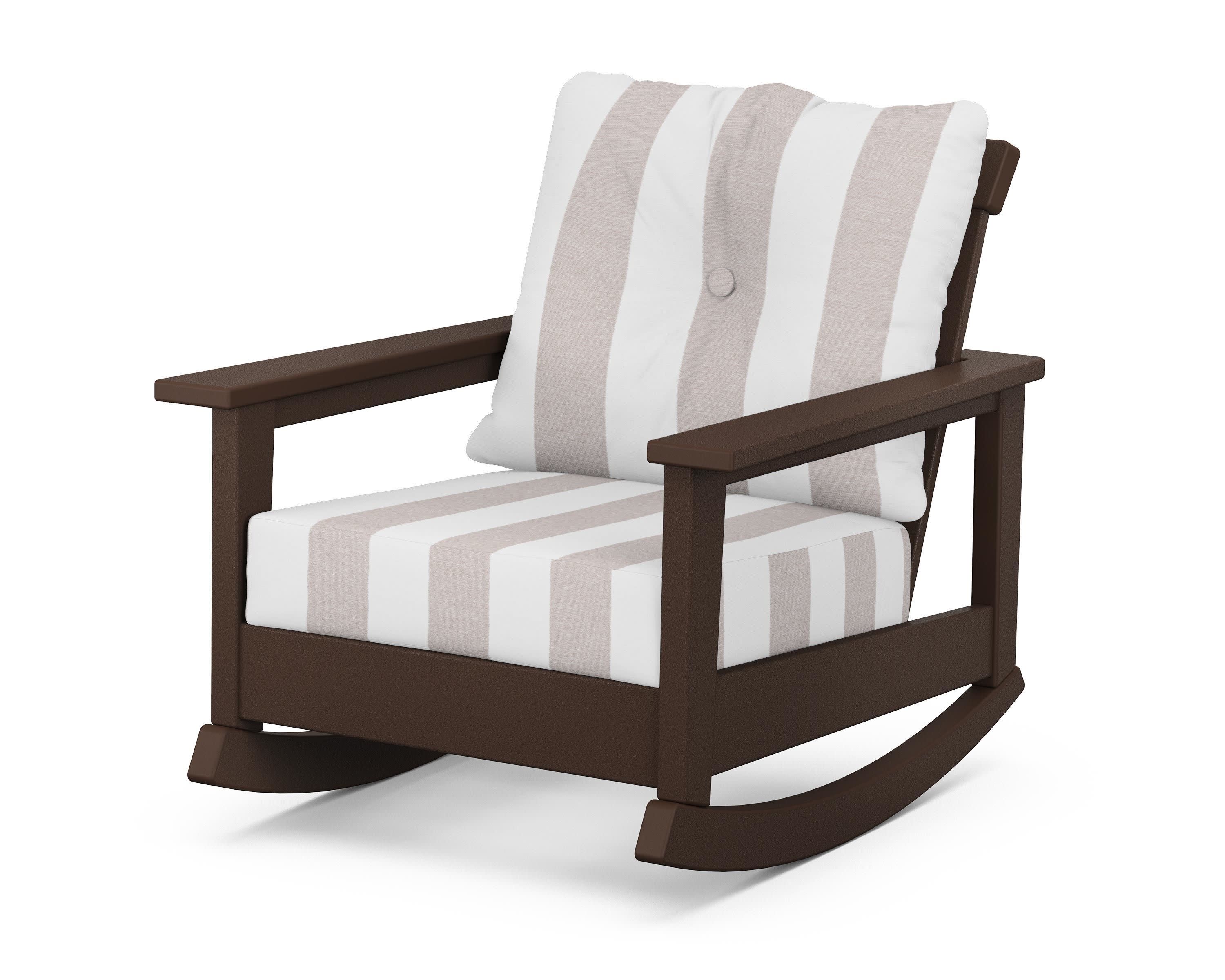 Prescott Deep Seating Rocking Chair in Mahogany / Cabana Stripe Dune Burlap