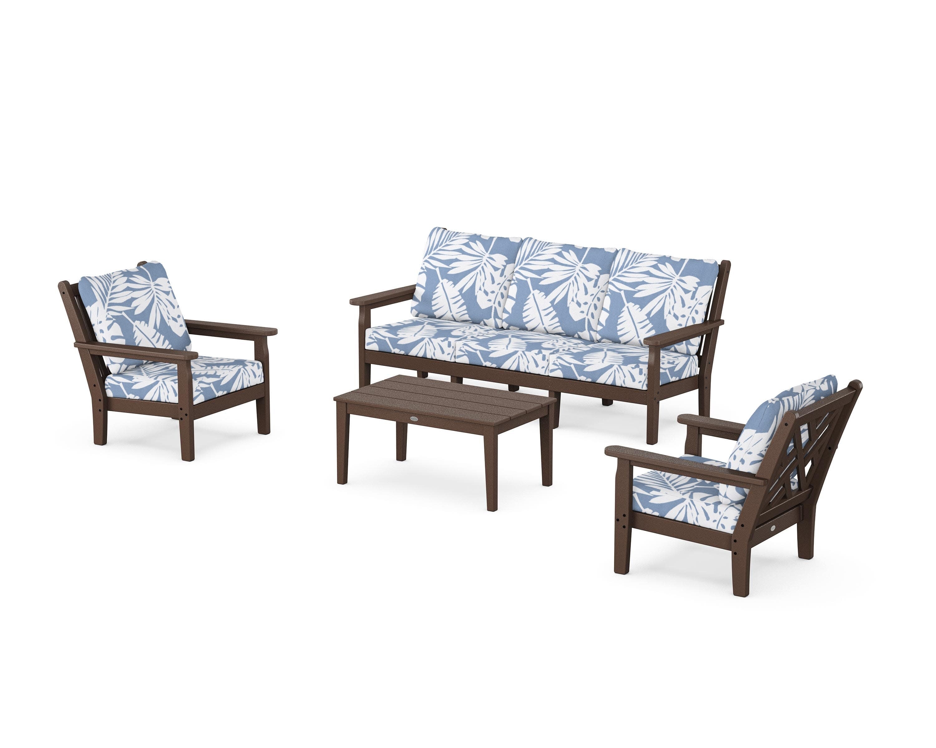 Chippendale 4-Piece Deep Seating Set with Sofa in Mahogany / Leaf Sky Blue