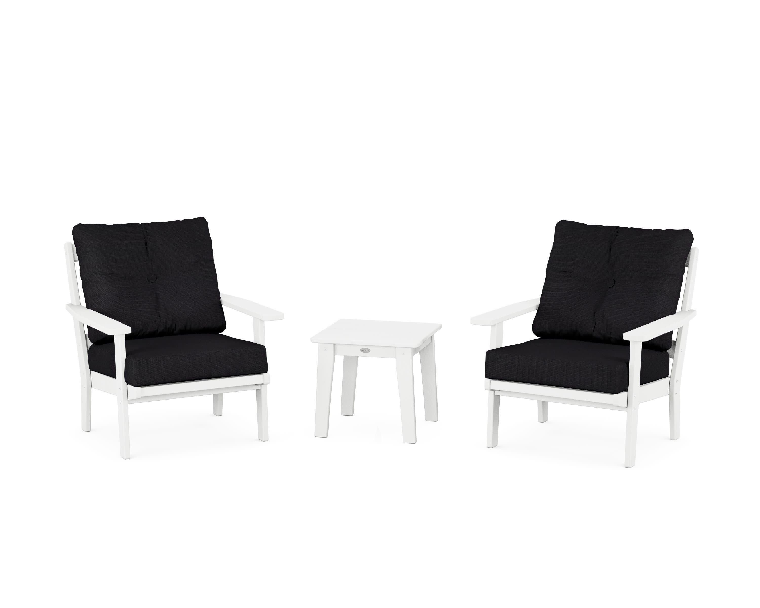 Oxford 3-Piece Deep Seating Set in White / Midnight Linen