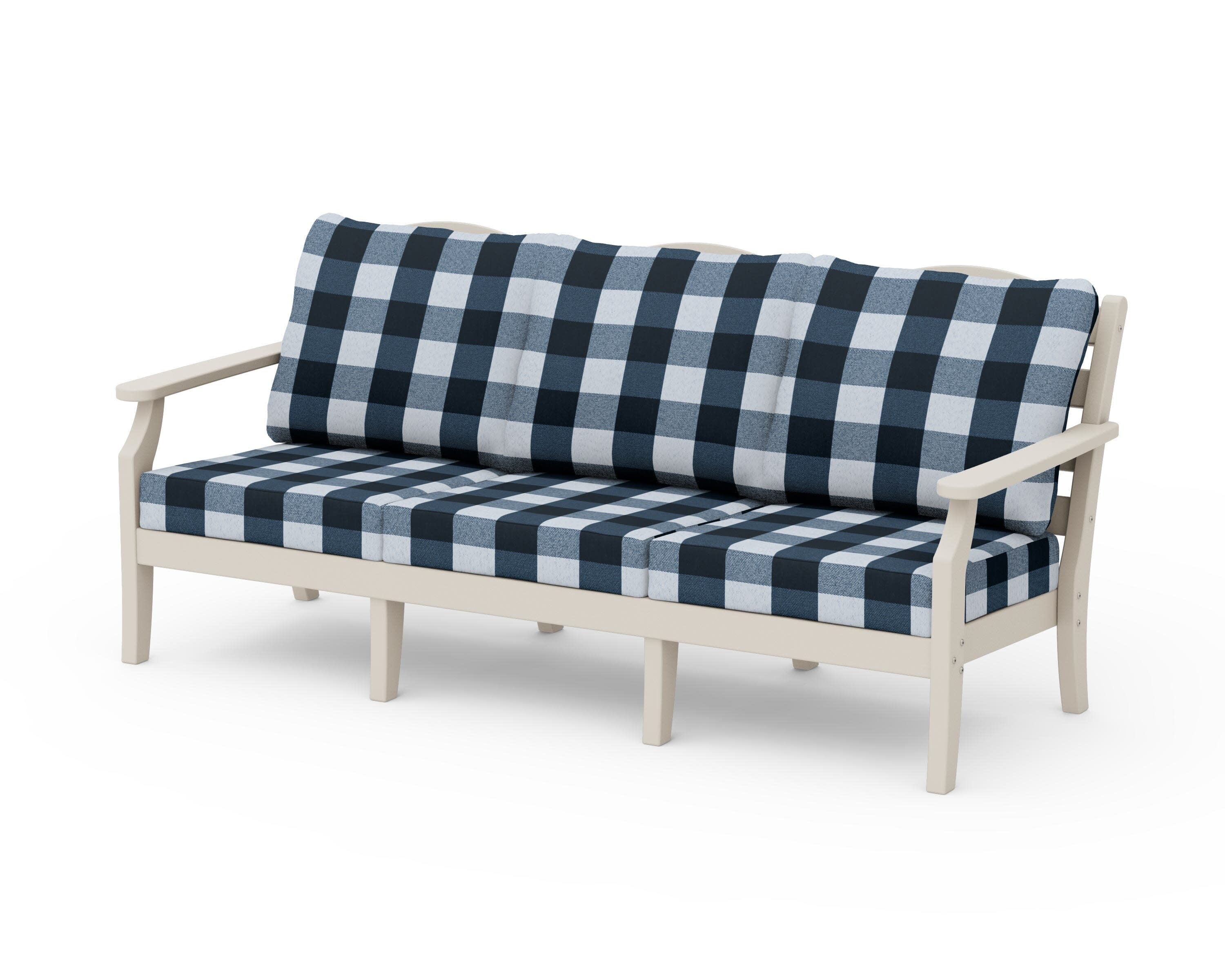Savannah Deep Seating Sofa in Sand / Buffalo Plaid Marine Indigo