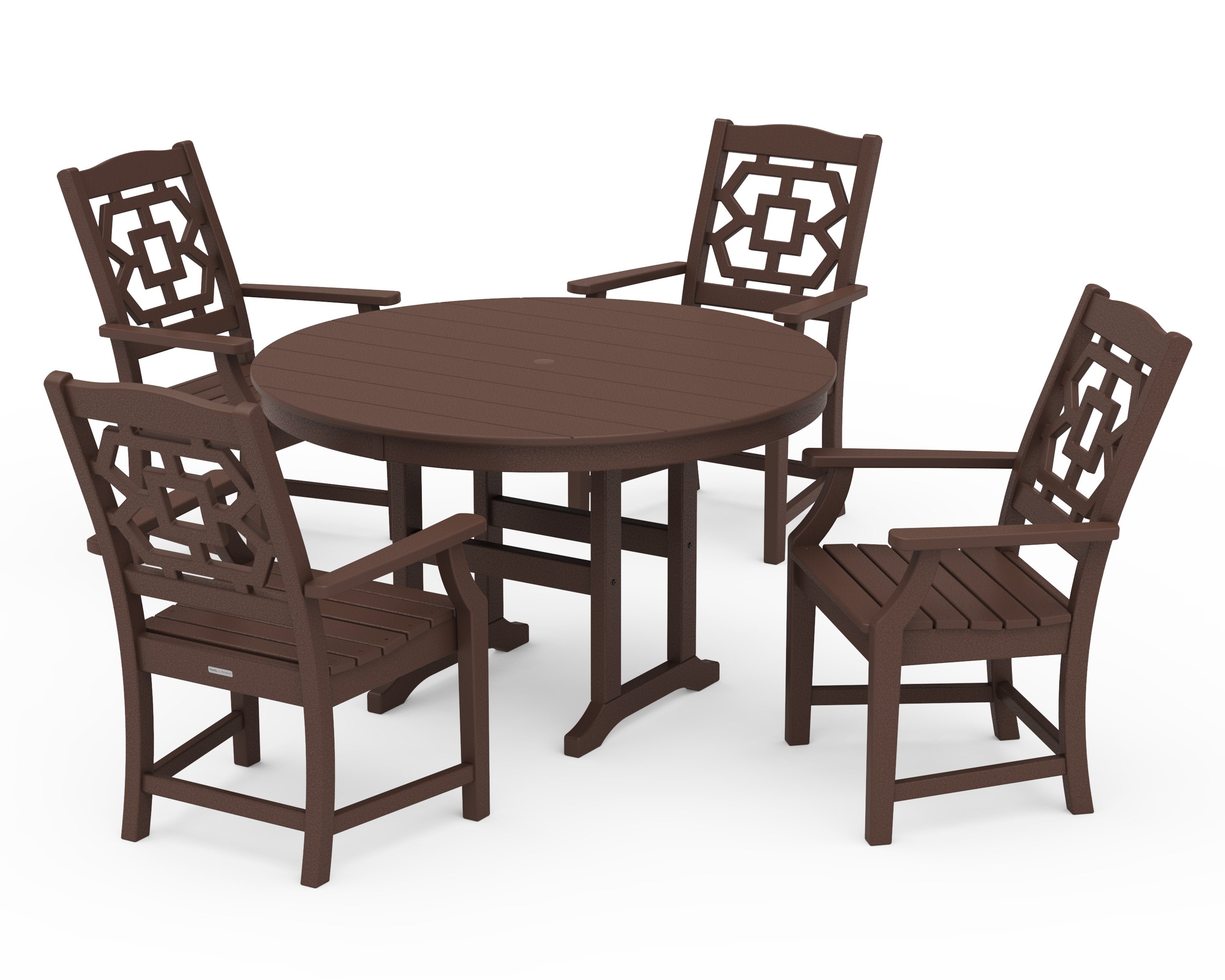 Chinoiserie 5-Piece Round Farmhouse Dining Set in Mahogany