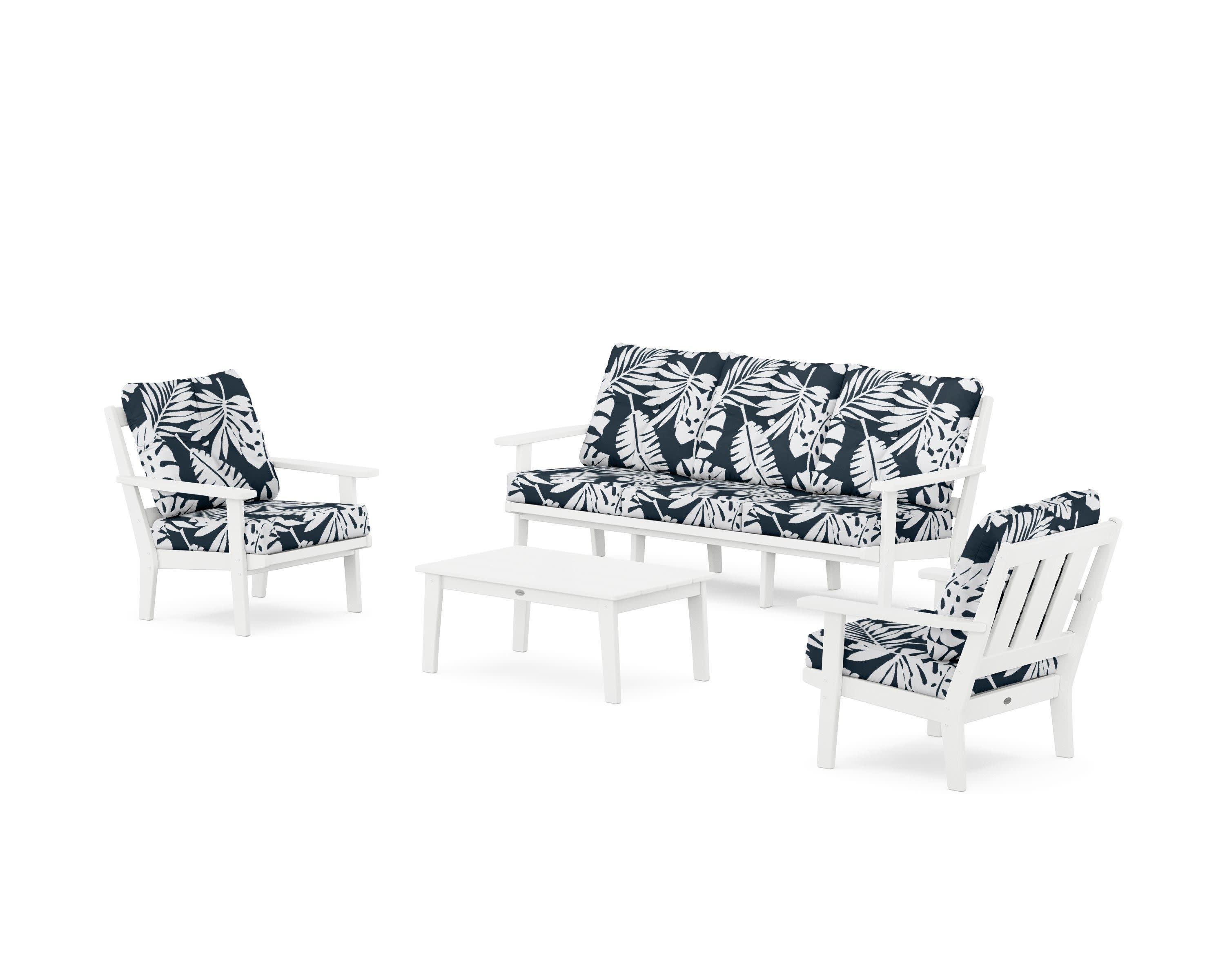 Oxford 4-Piece Deep Seating Set with Sofa in White / Leaf Marine Indigo