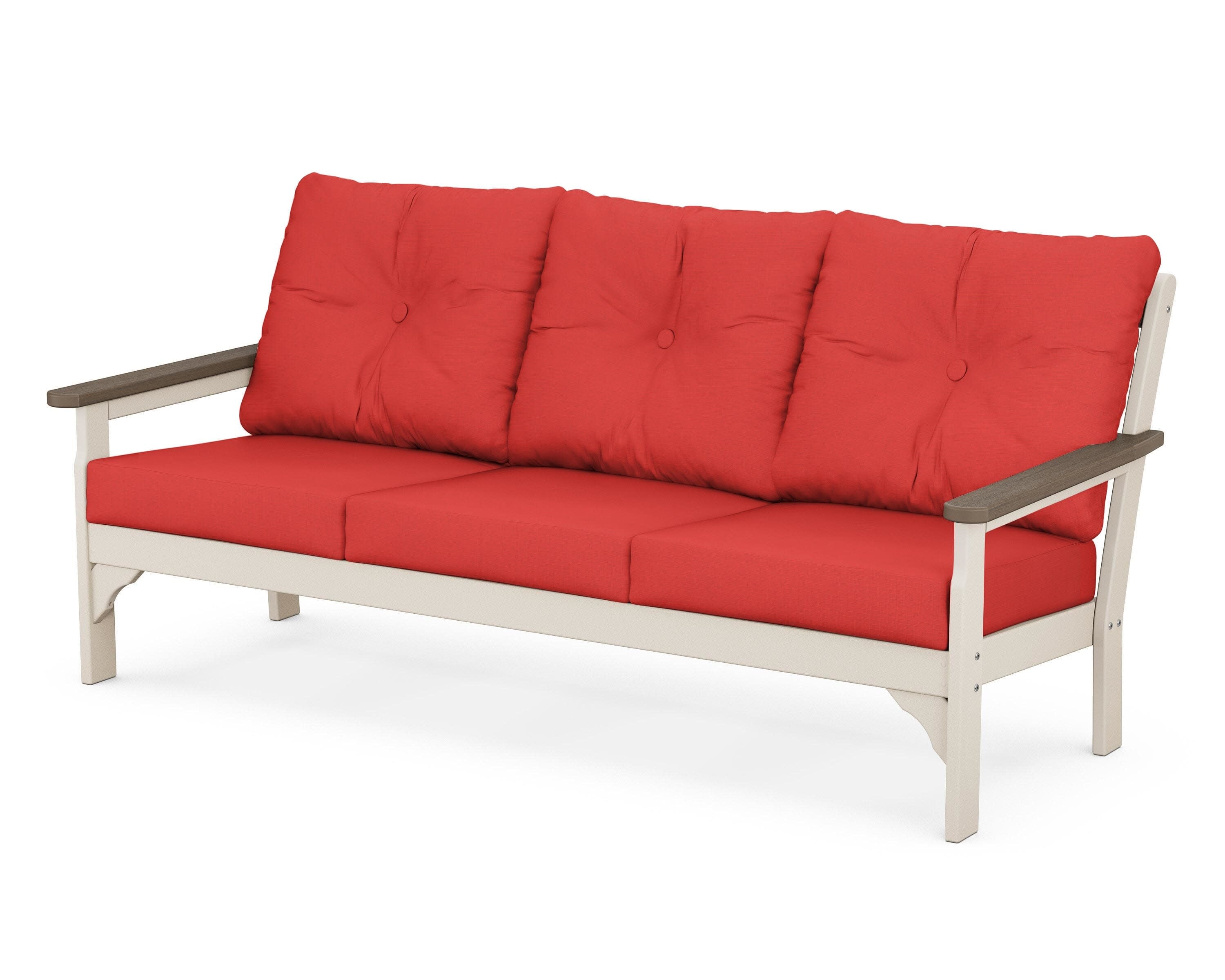Vineyard Deep Seating Sofa in Sand / Kona / Crimson Linen