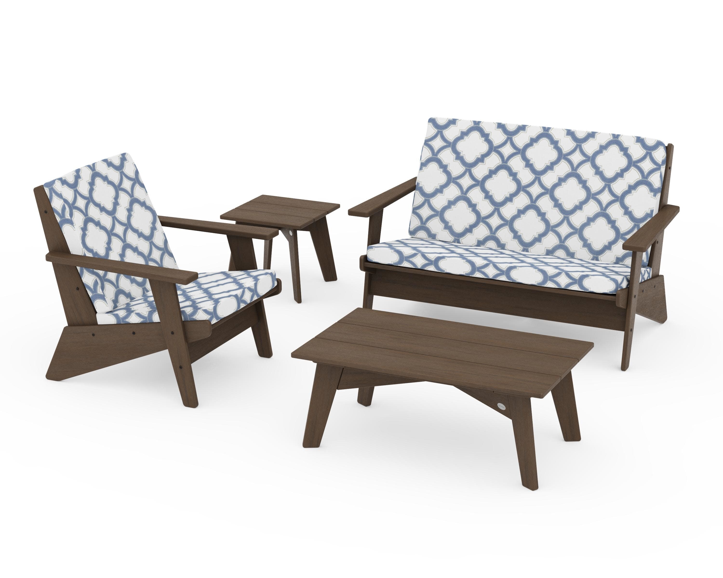 Riviera Modern Lounge 4-Piece Set in Kona / Trellis Sky Blue