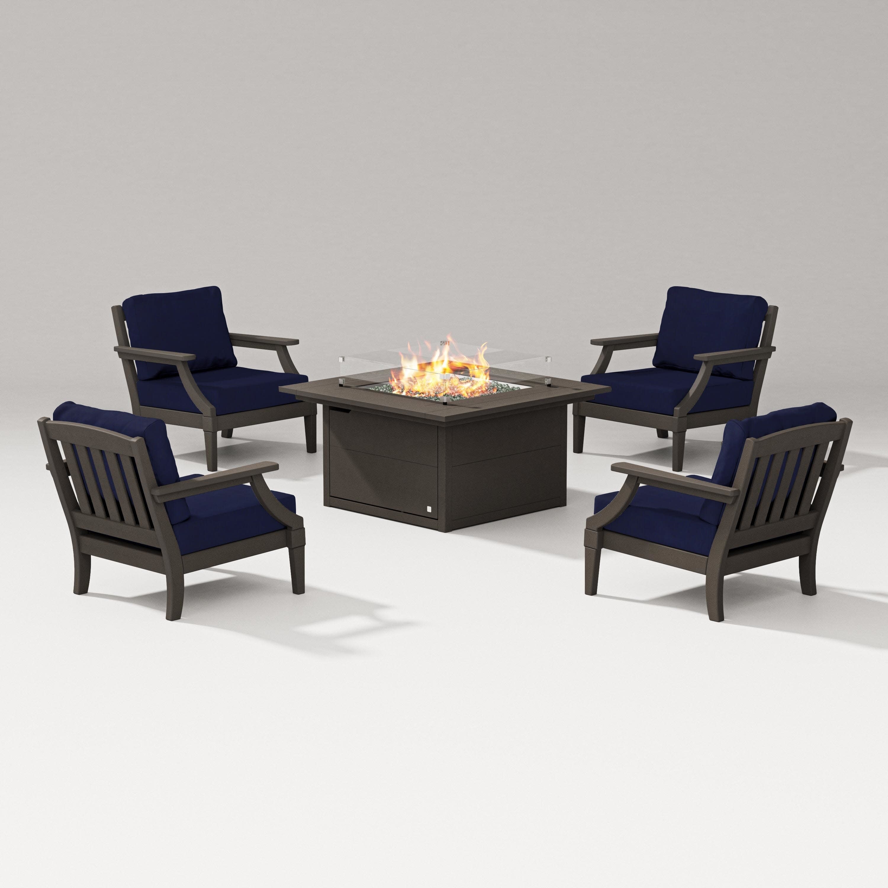 Estate 5-Piece Lounge Fire Table Set in Vintage Coffee / Navy