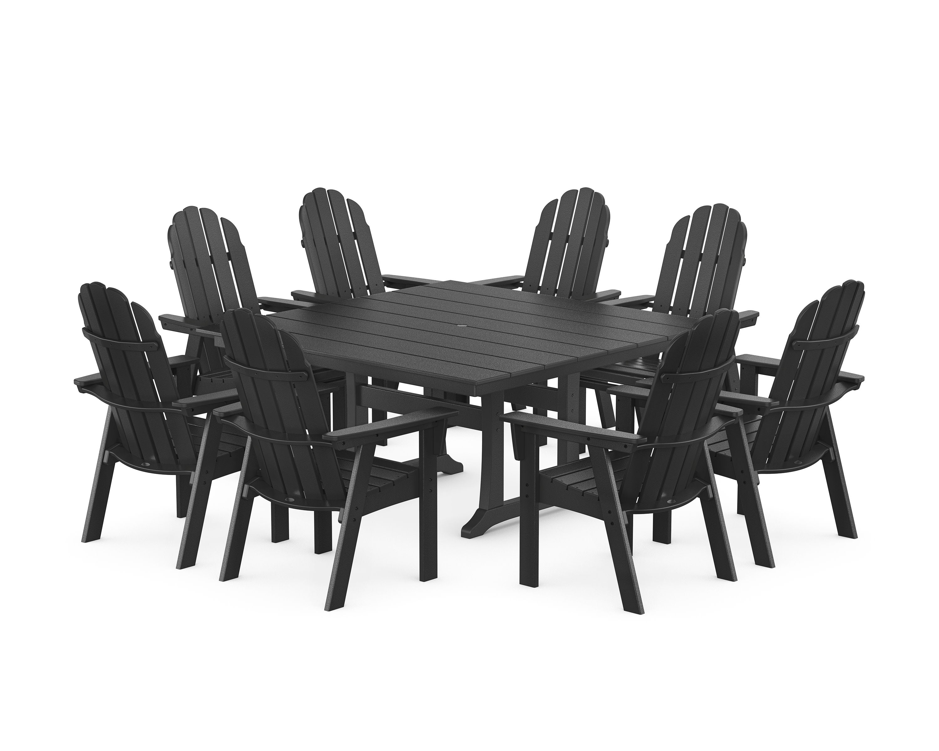 Vineyard Curveback Adirondack 9-Piece Square Farmhouse Dining Set with Trestle Legs in Black
