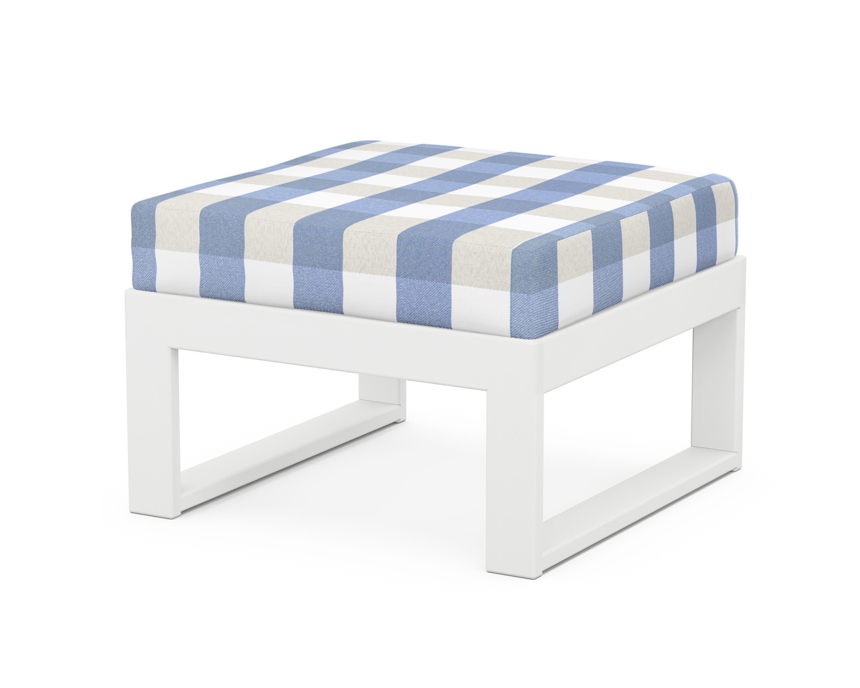 Modular Ottoman - Modern in White / Buffalo Plaid Sky Blue