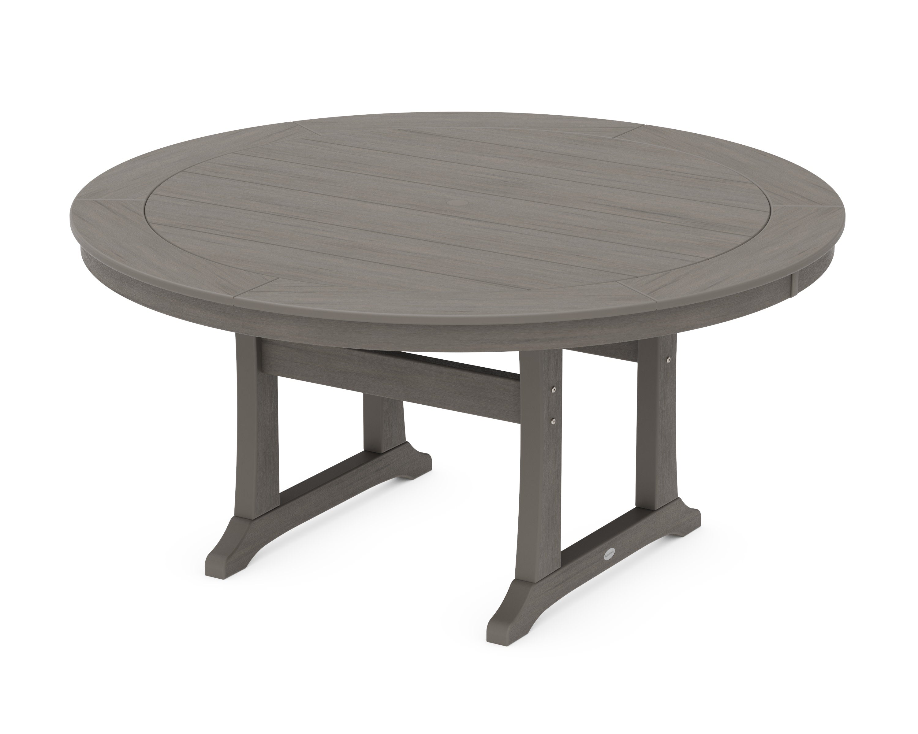 Nautical Trestle 60" Round Dining Table in Driftwood