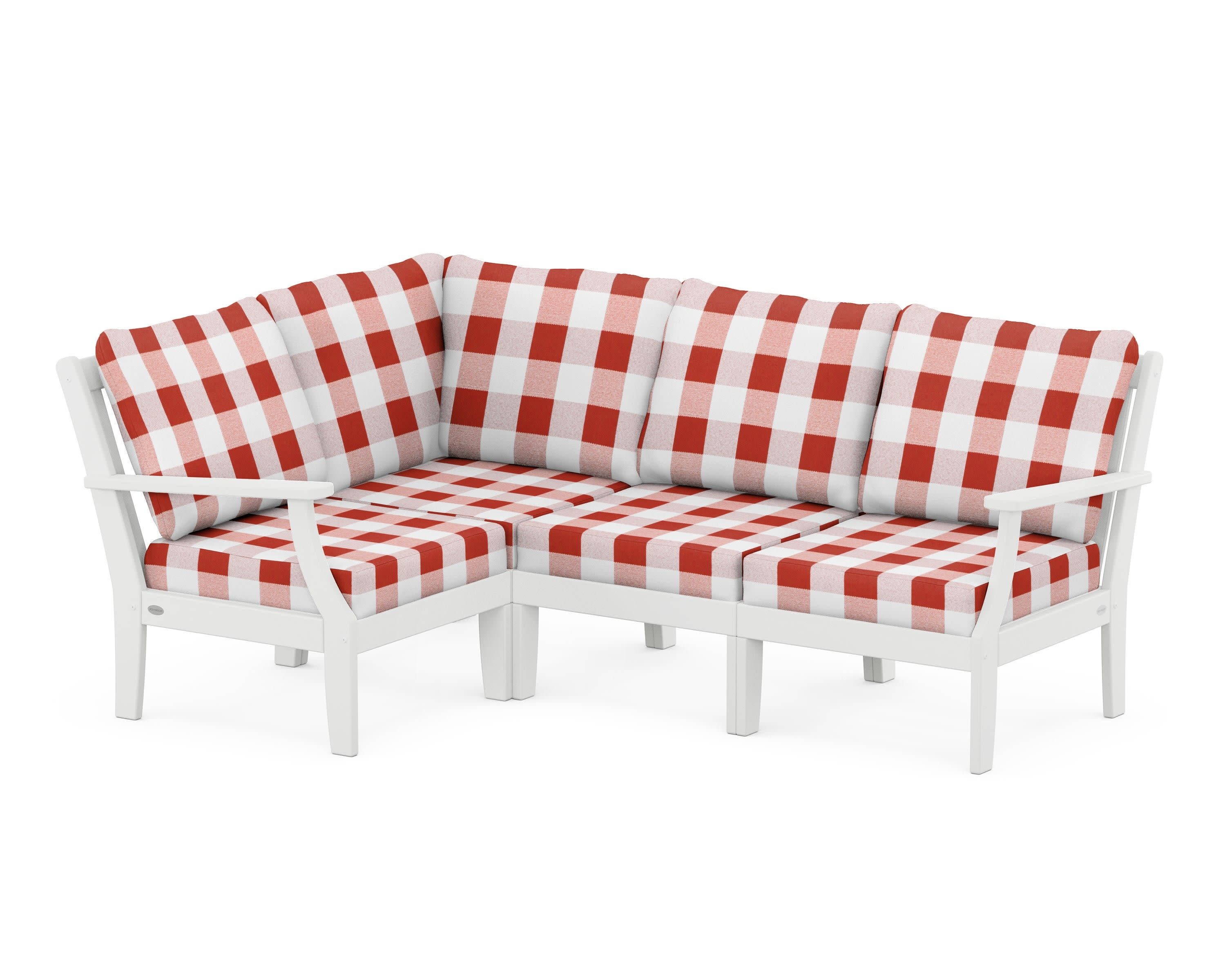 Braxton Modular 4-Piece Deep Seating Set in White / Buffalo Plaid Crimson