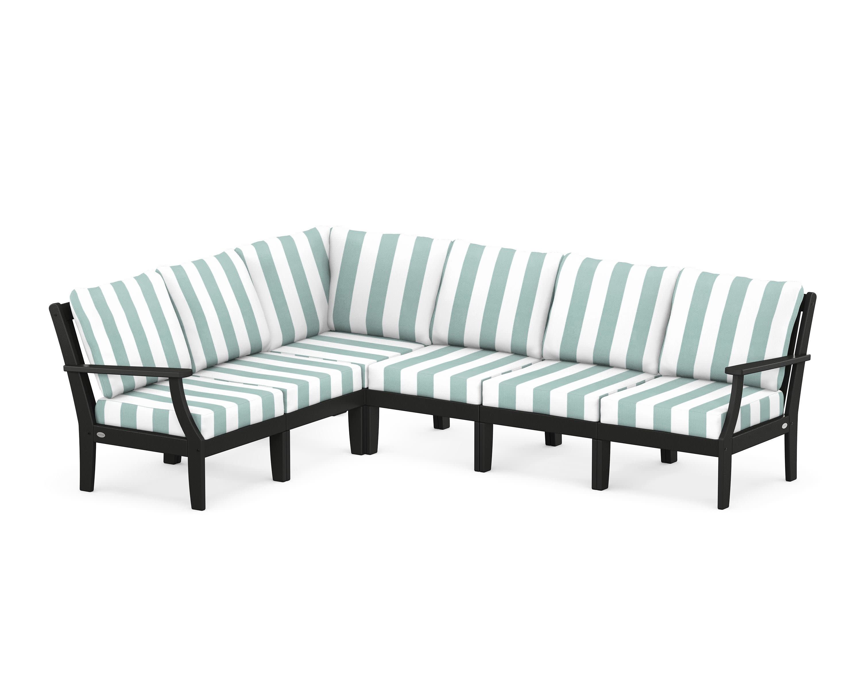 Braxton Modular 6-Piece Deep Seating Set in Black / Cabana Stripe Glacier Spa