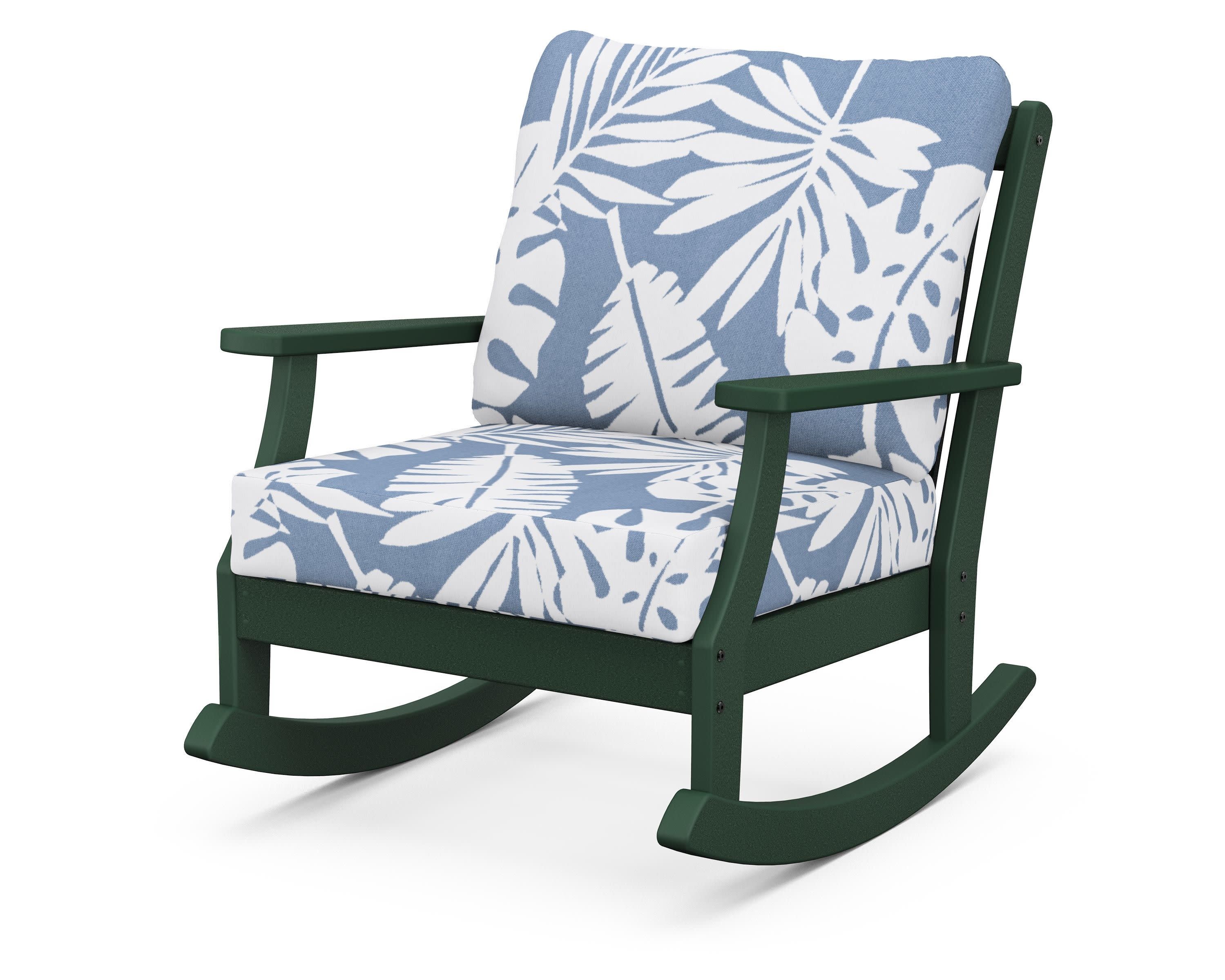 Braxton Deep Seating Rocking Chair in Green / Leaf Sky Blue