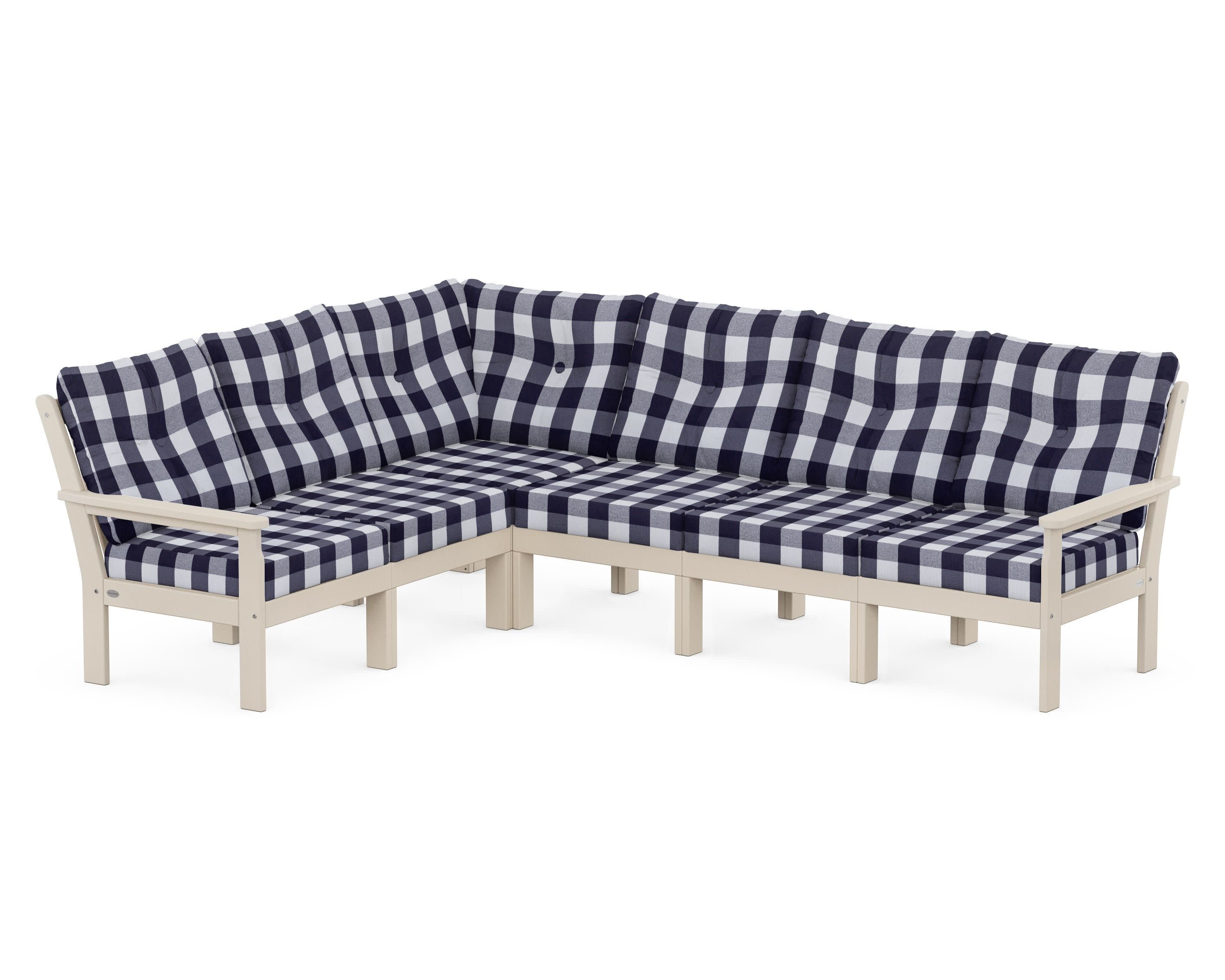 Vineyard 6-Piece Sectional in Sand / Buffalo Plaid Navy