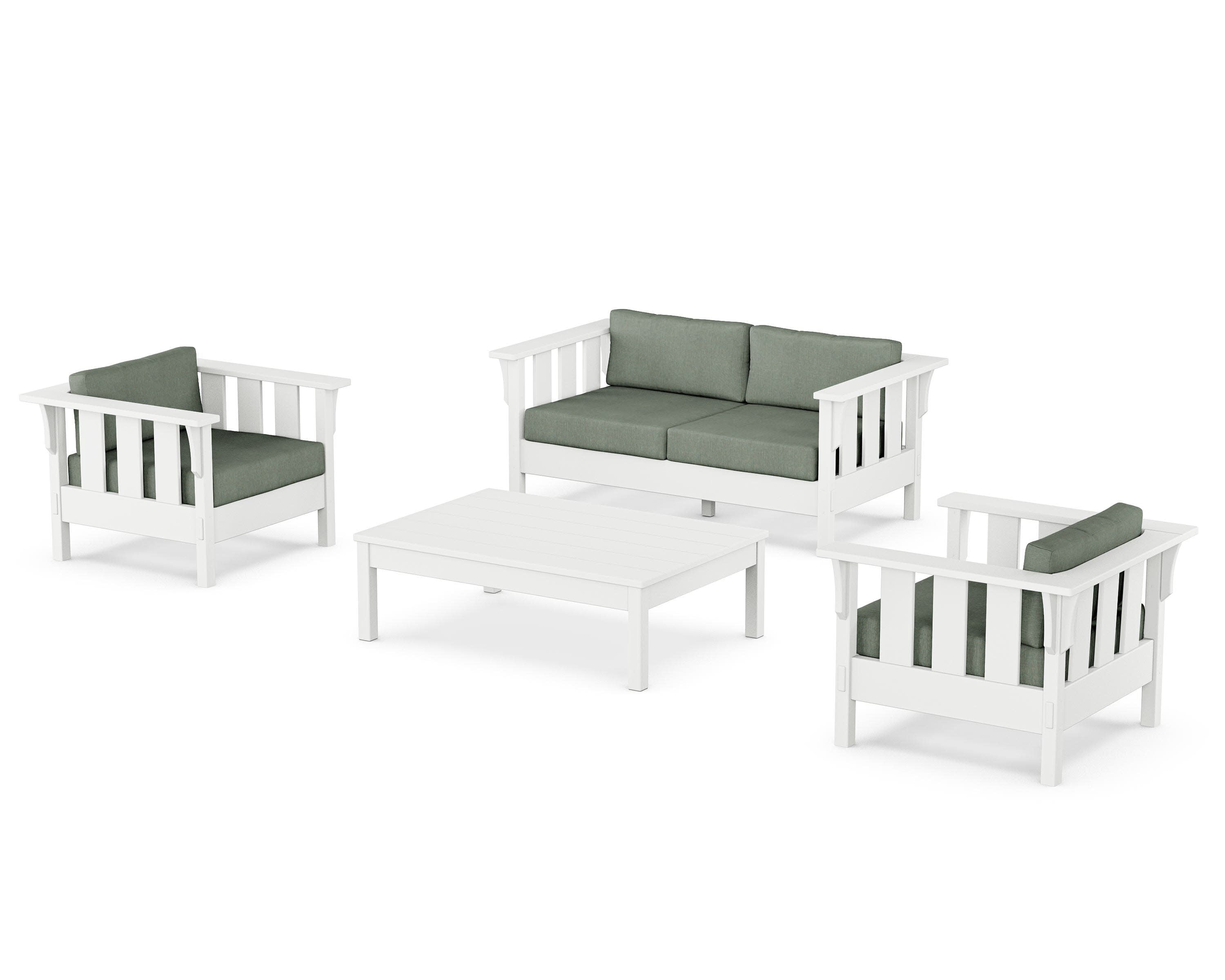 Acadia 4-Piece Deep Seating Set with Loveseat in White / Cast Sage