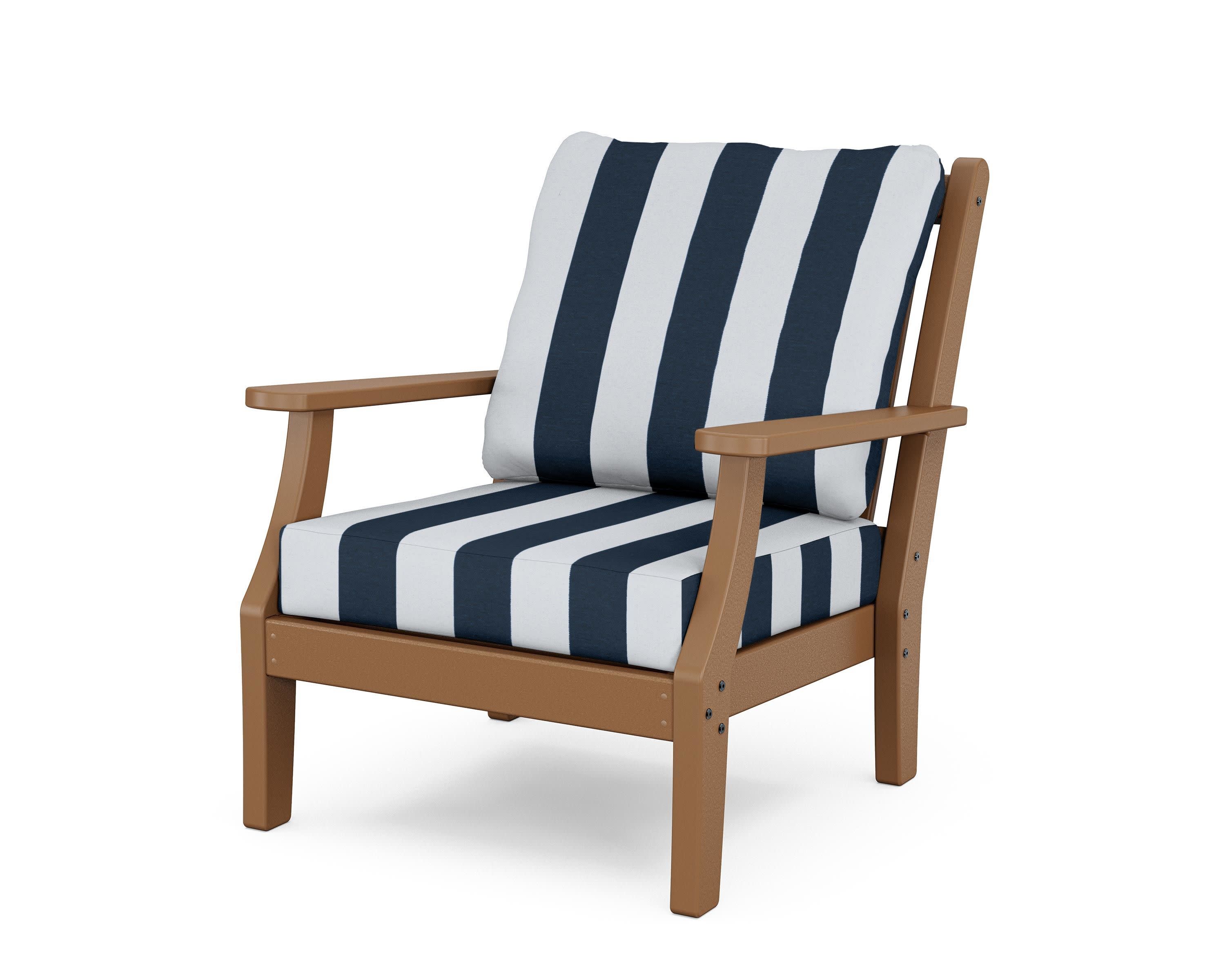 Wovendale Deep Seating Chair in Teak / Cabana Stripe Marine Indigo