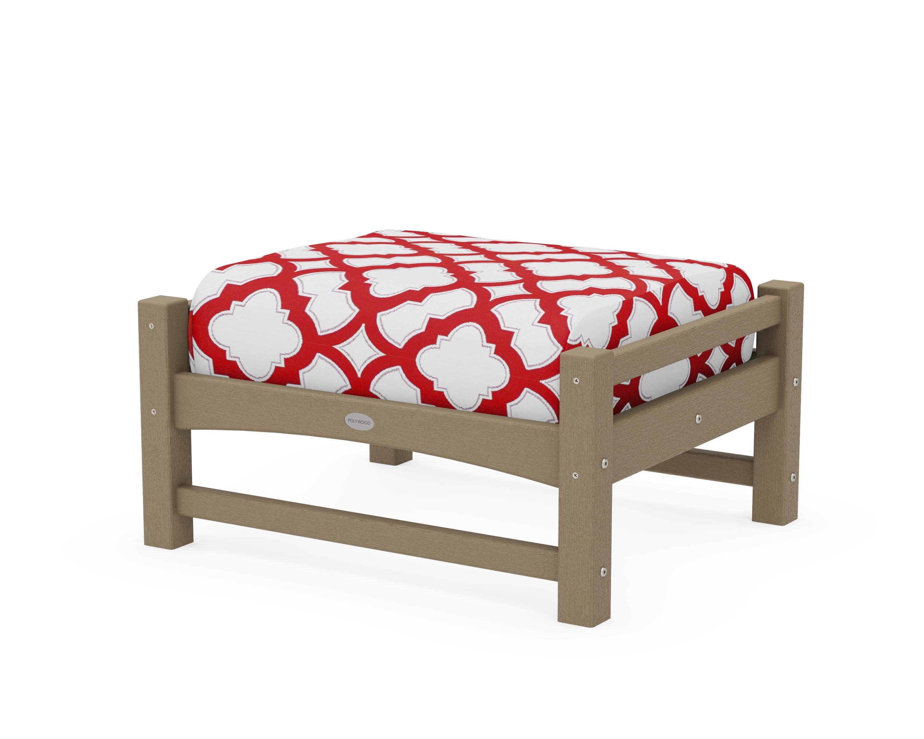 Club Ottoman in Vintage Sahara / Trellis Crimson