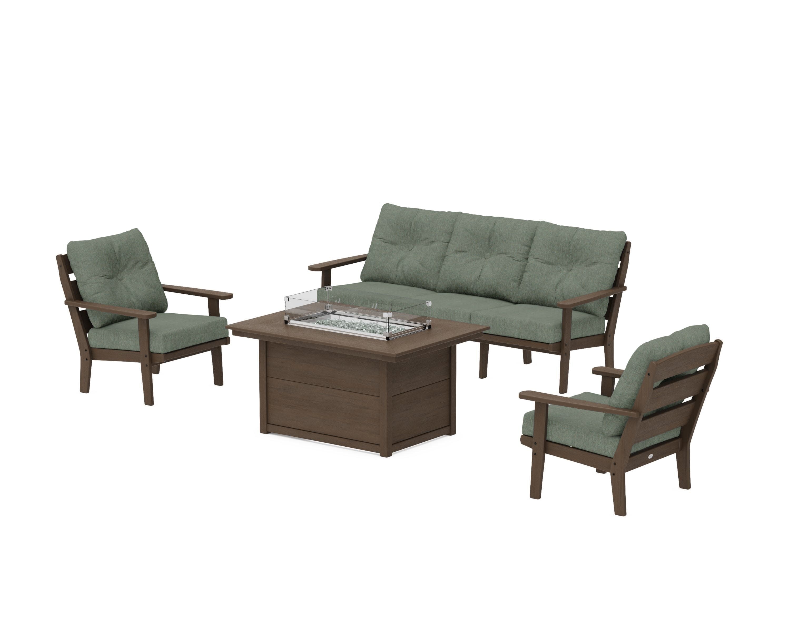 Lakeside Deep Seating Fire Pit Table Set in Kona / Cast Sage