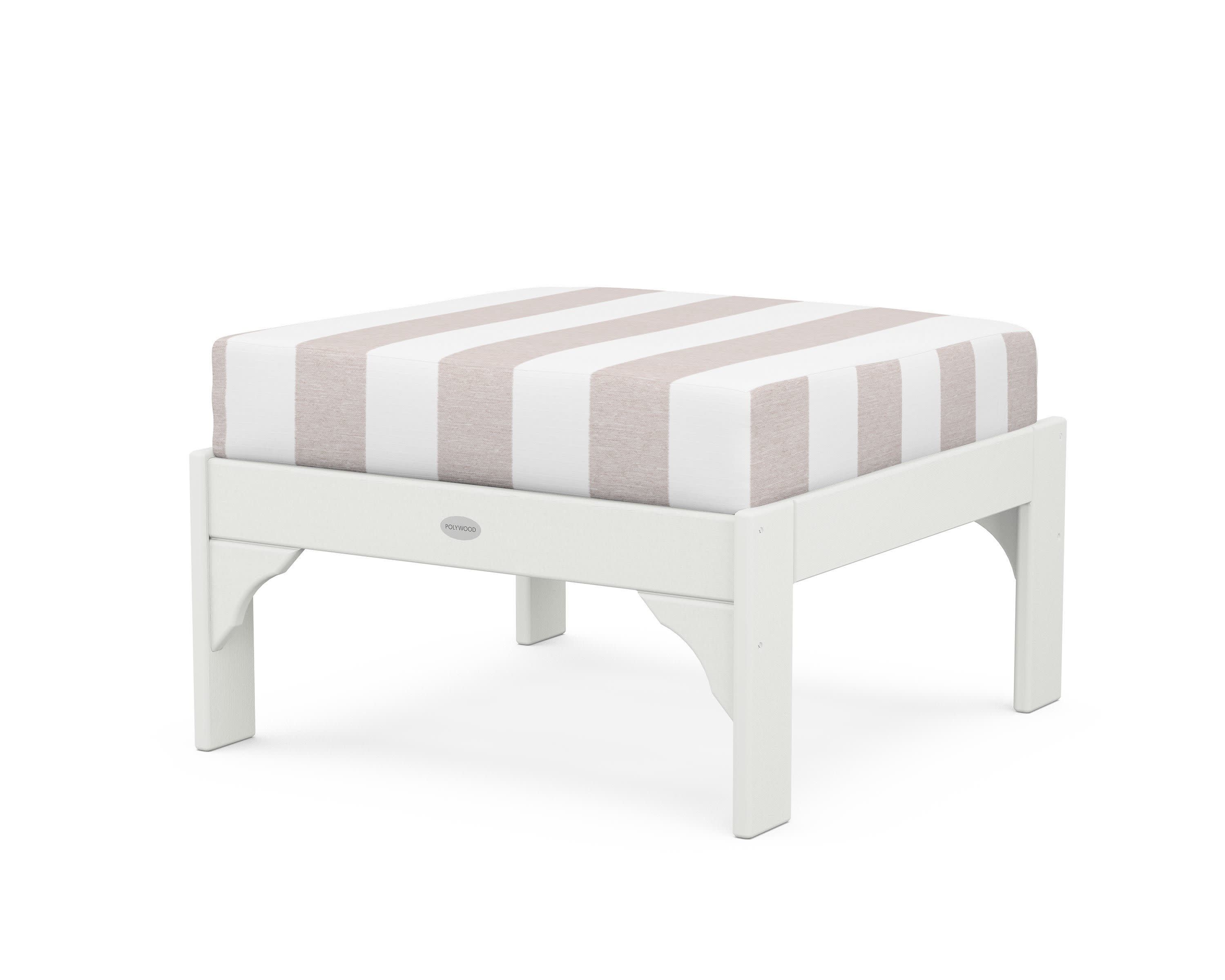 Vineyard Deep Seating Ottoman in Vintage White / Cabana Stripe Dune Burlap