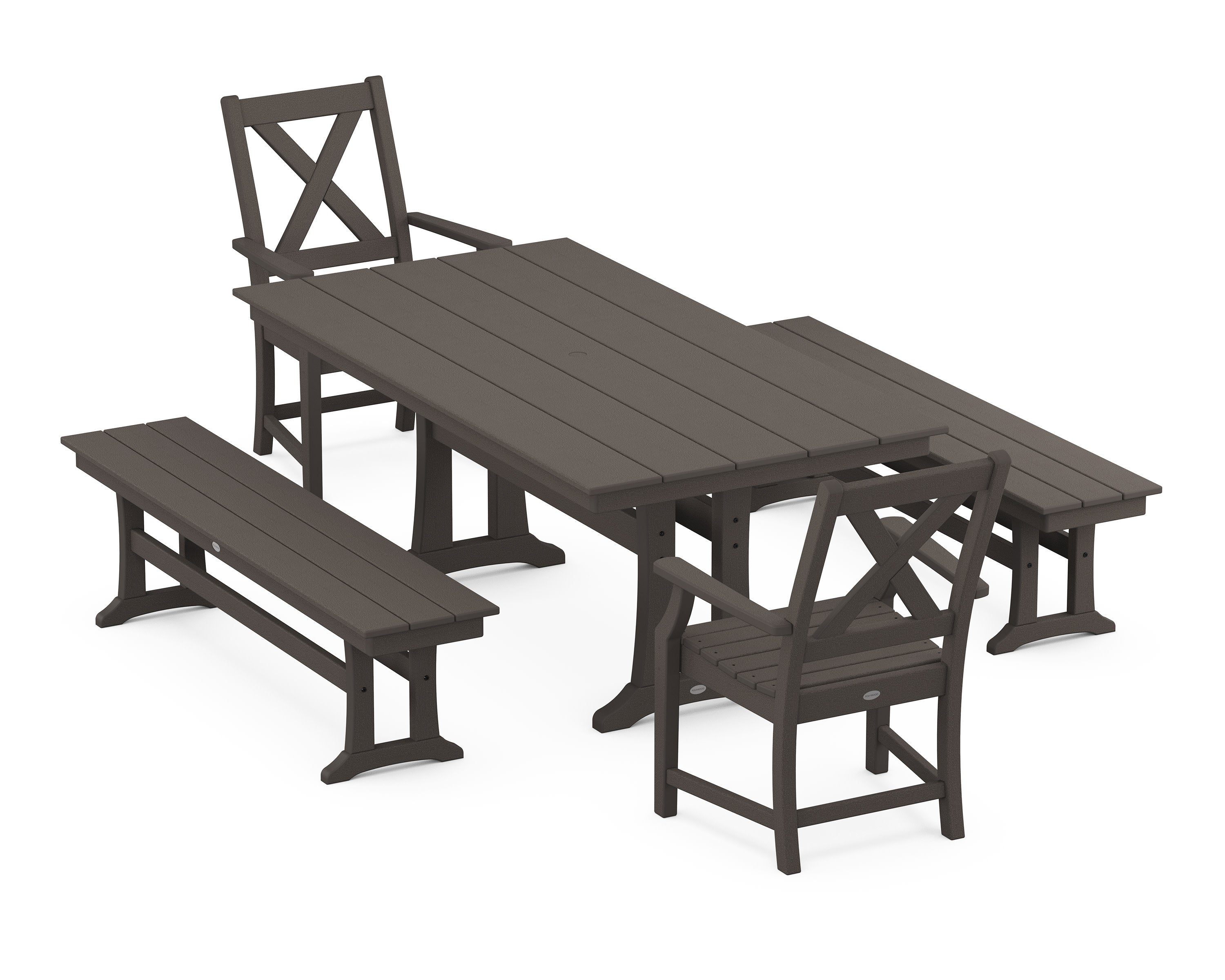 Braxton 5-Piece Farmhouse Dining Set With Trestle Legs in Vintage Coffee