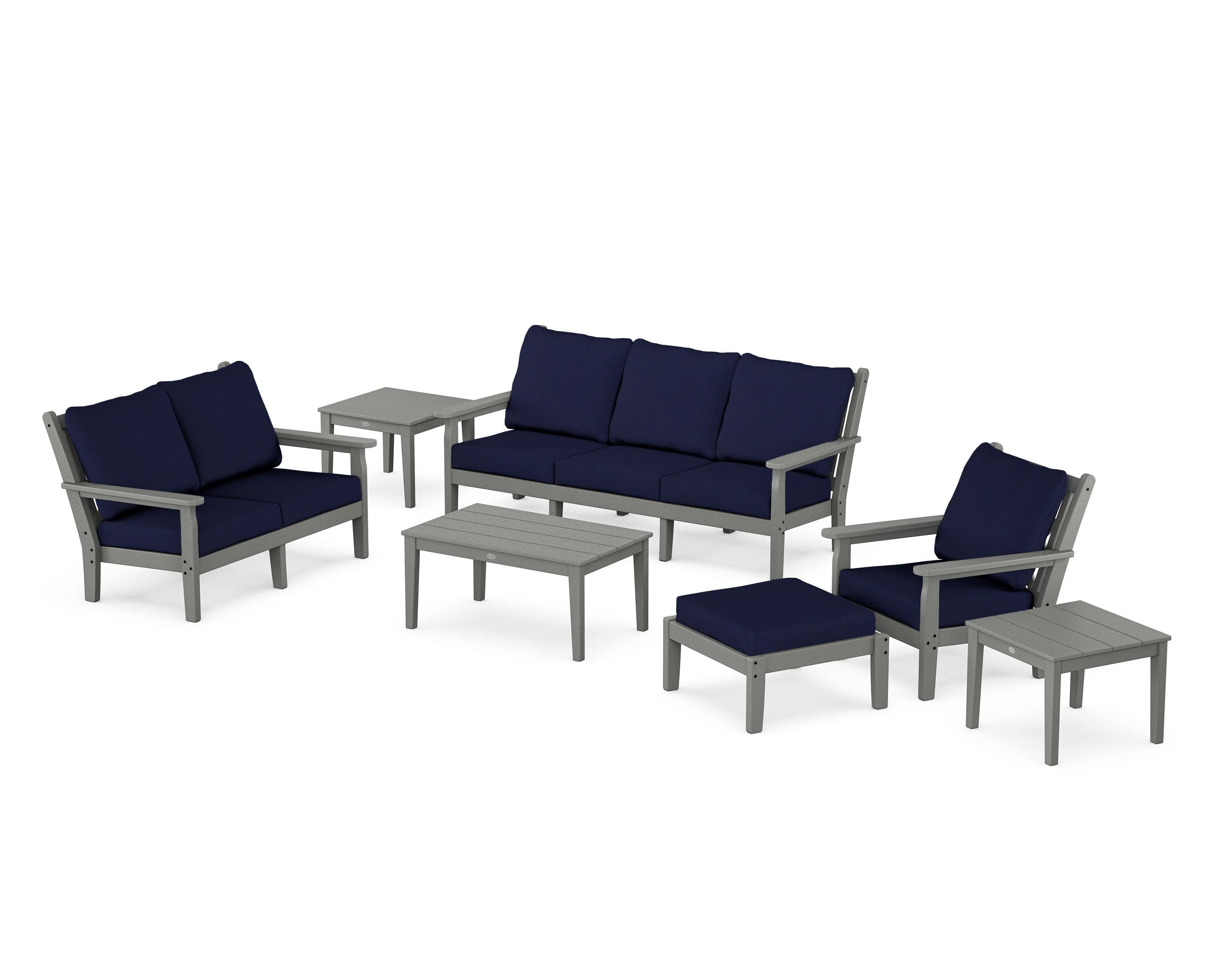 Chippendale 7-Piece Deep Seating Set in Slate Grey / Navy