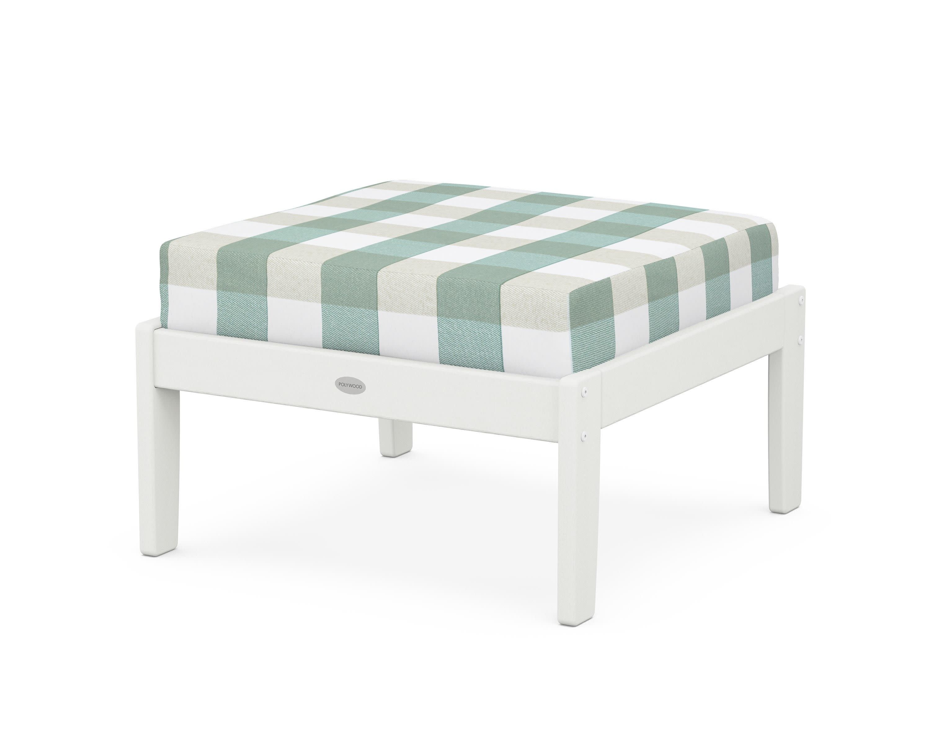 Braxton Deep Seating Ottoman in Vintage White / Buffalo Plaid Glacier Spa