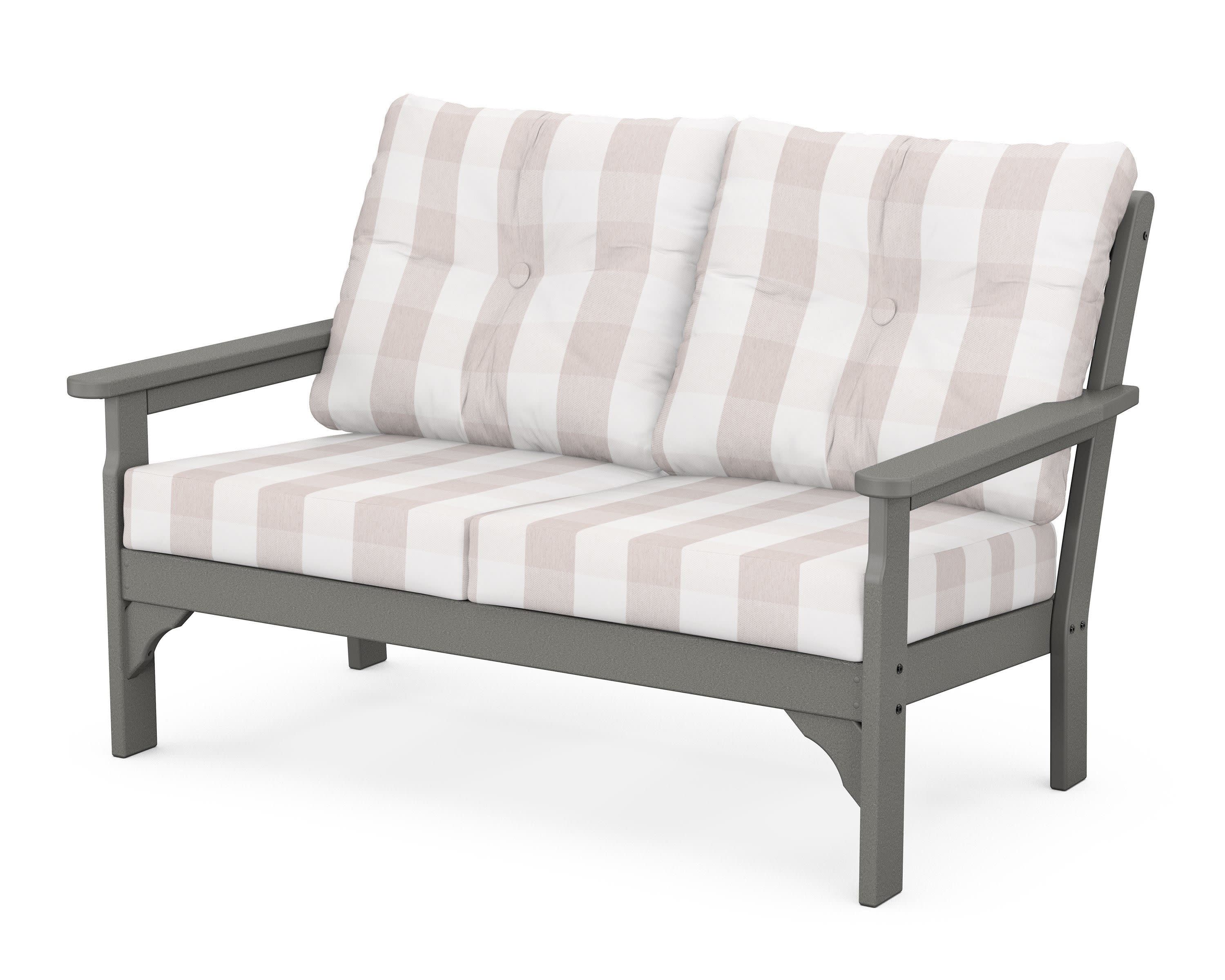 Vineyard Deep Seating Loveseat in Slate Grey / Buffalo Plaid Dune Burlap