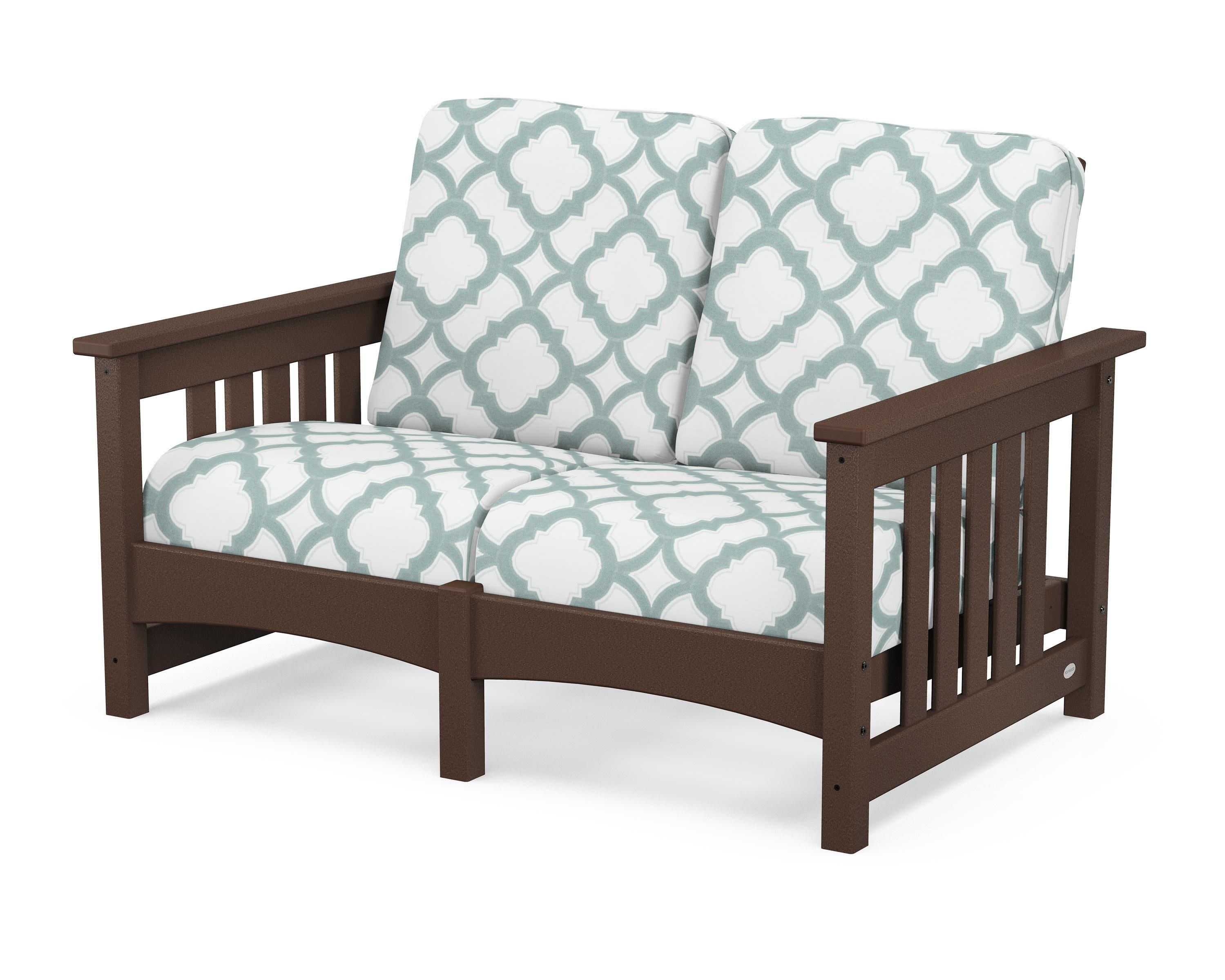 Club Mission Loveseat in Mahogany / Trellis Glacier Spa