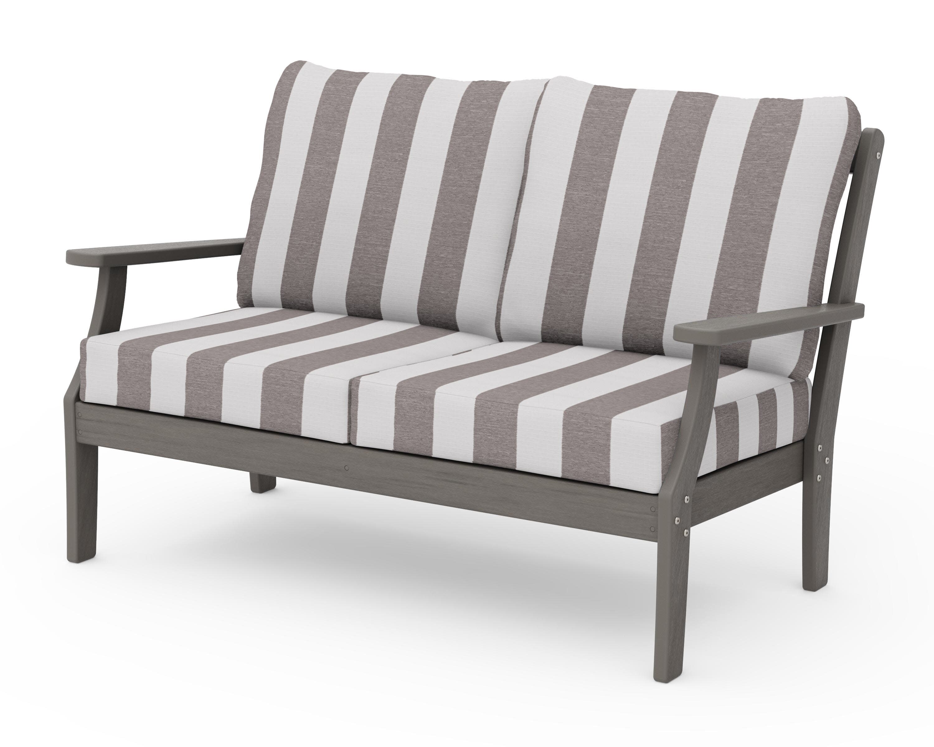 Braxton Deep Seating Loveseat in Driftwood / Cabana Stripe Grey Mist
