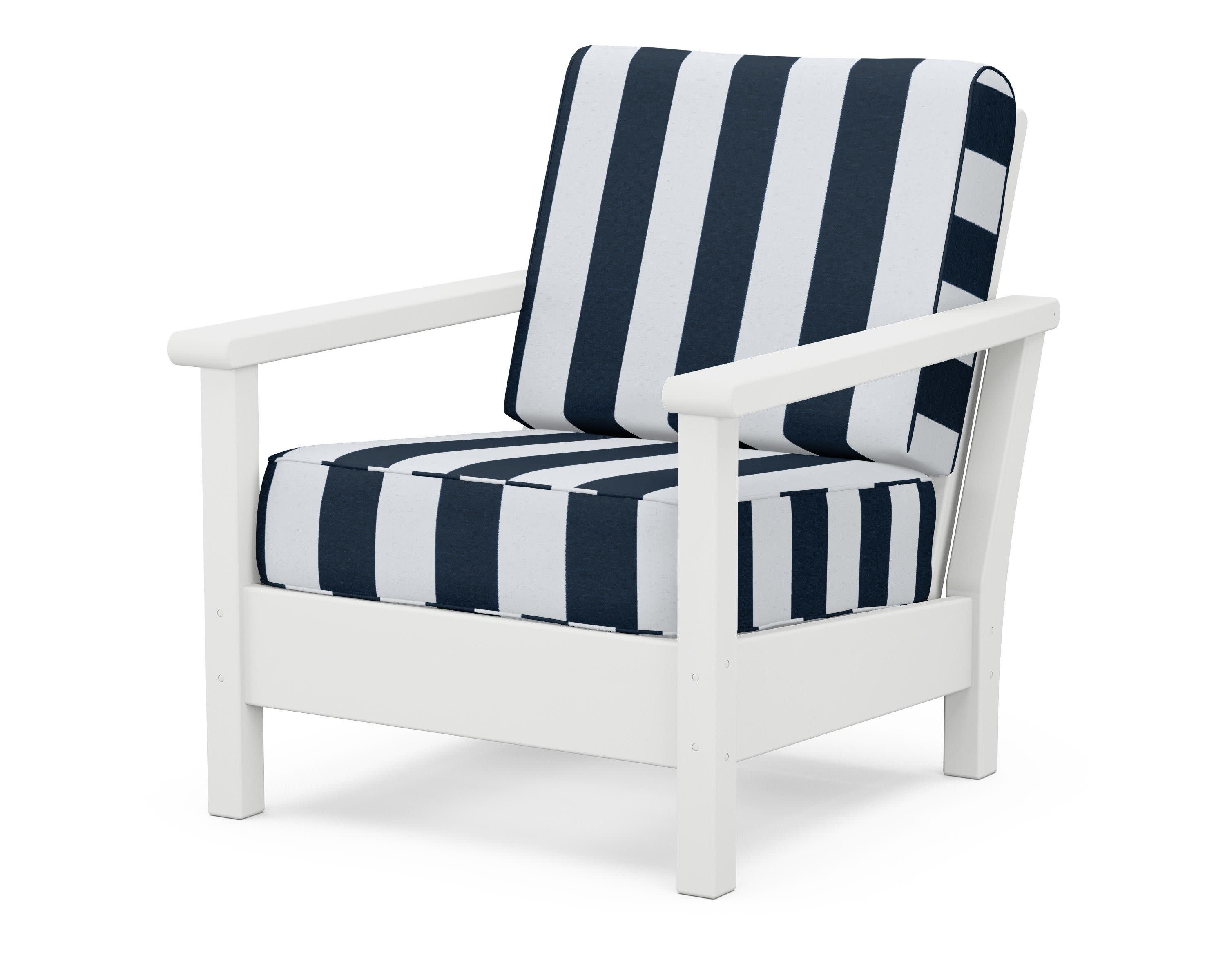 Harbour Deep Seating Chair in White / Cabana Stripe Marine Indigo
