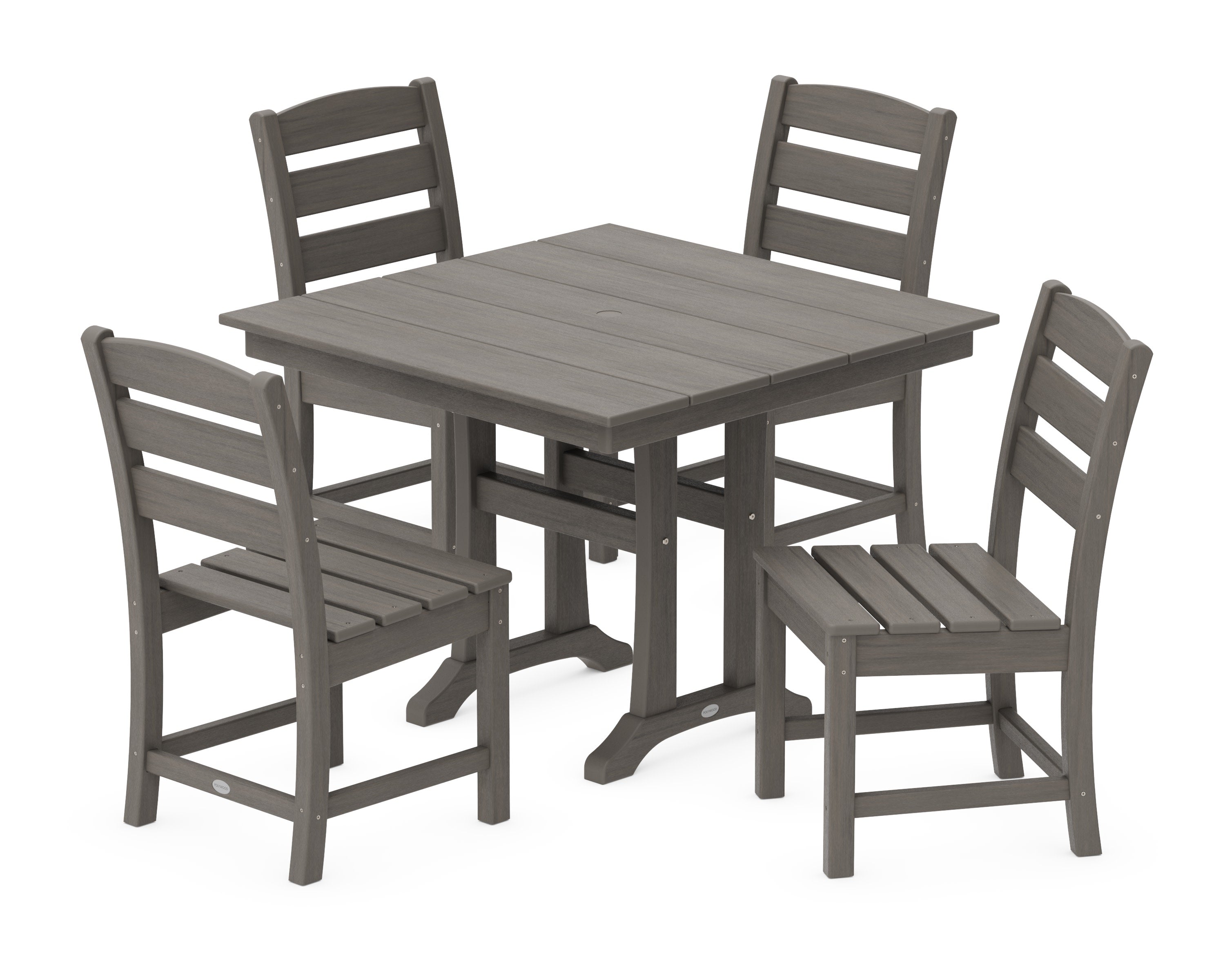 Lakeside 5-Piece Farmhouse Trestle Side Chair Dining Set in Driftwood