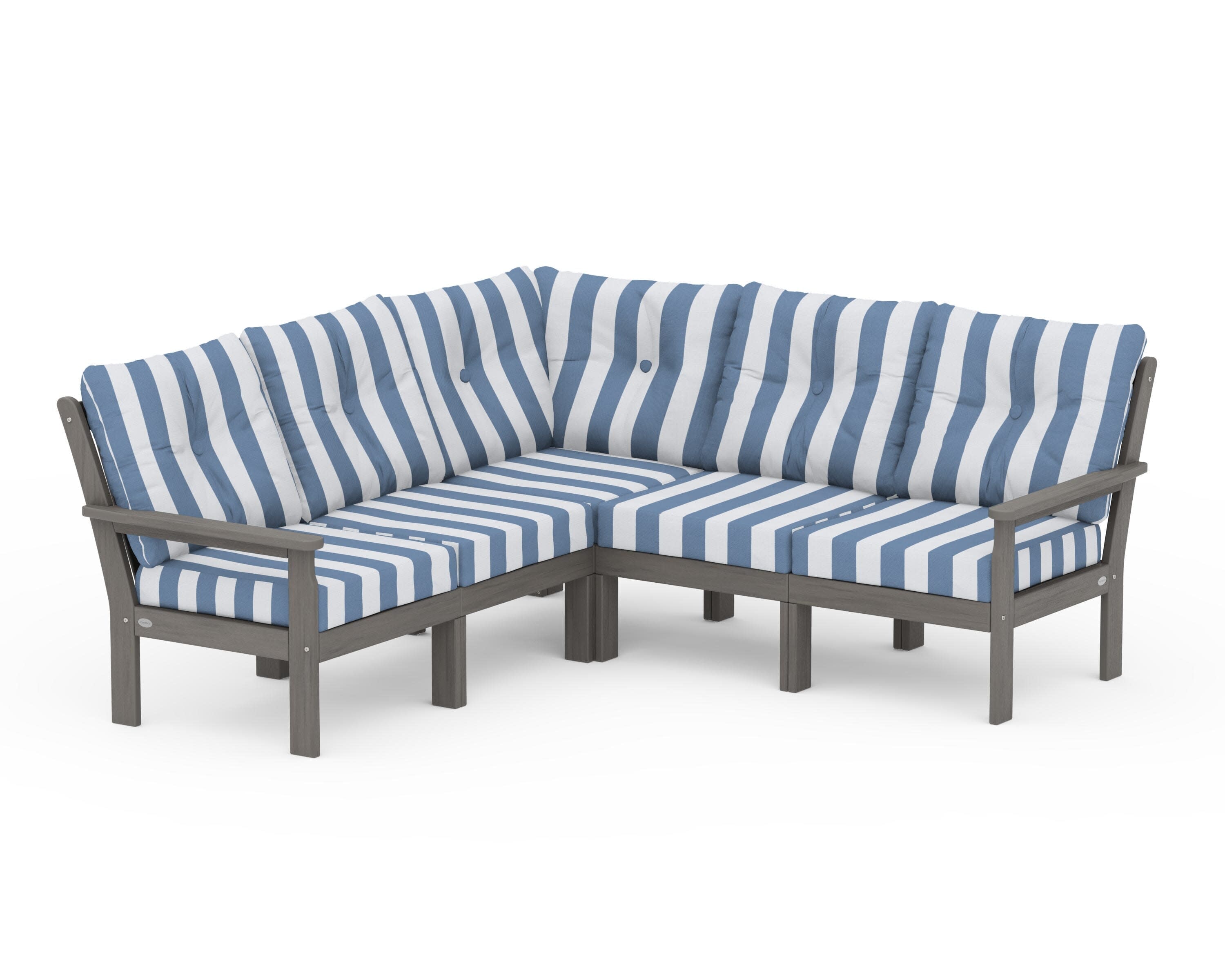 Vineyard 5-Piece Sectional in Driftwood / Cabana Stripe Sky Blue