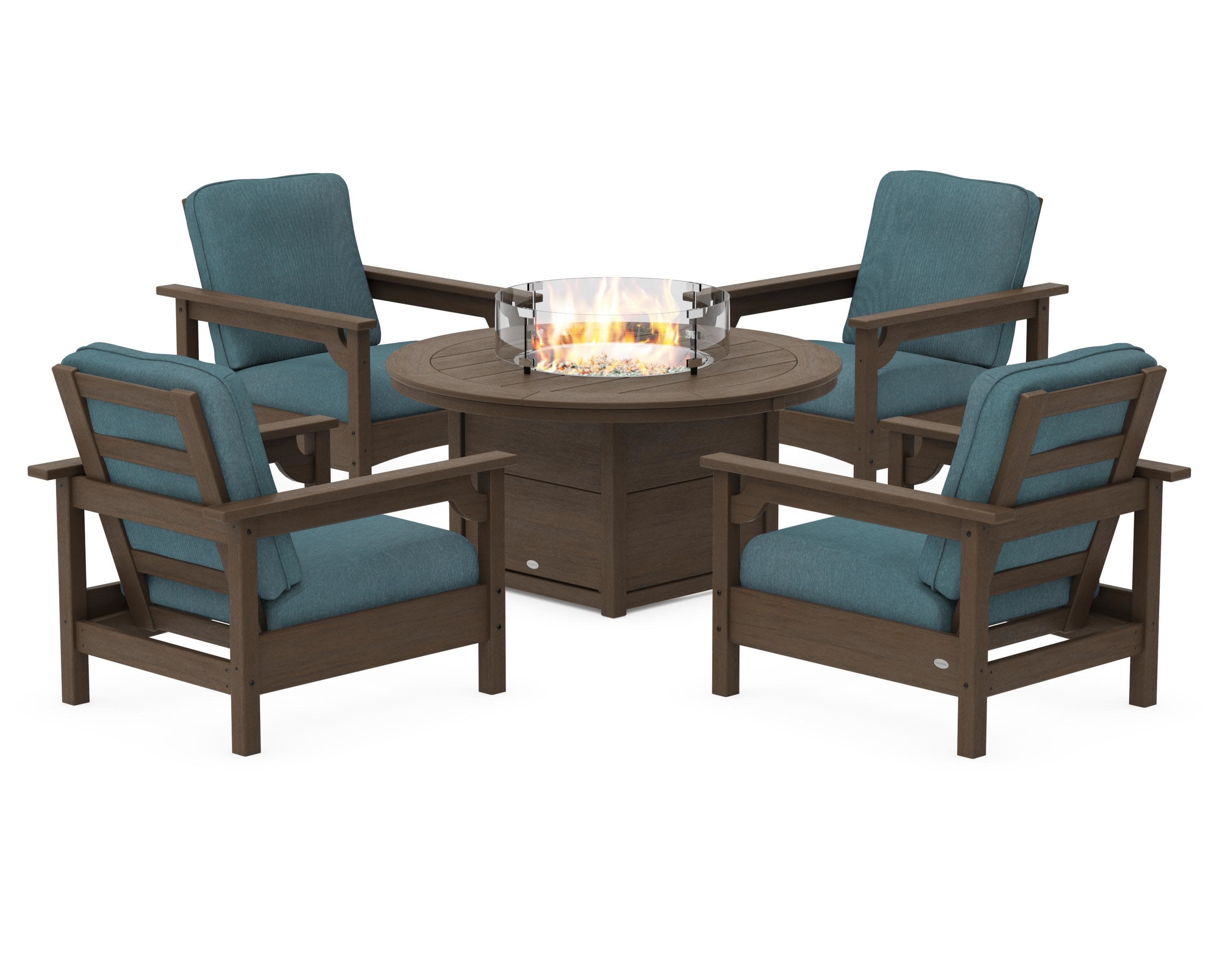 Club 5-Piece Conversation Set with Fire Pit Table in Kona / Ocean Teal