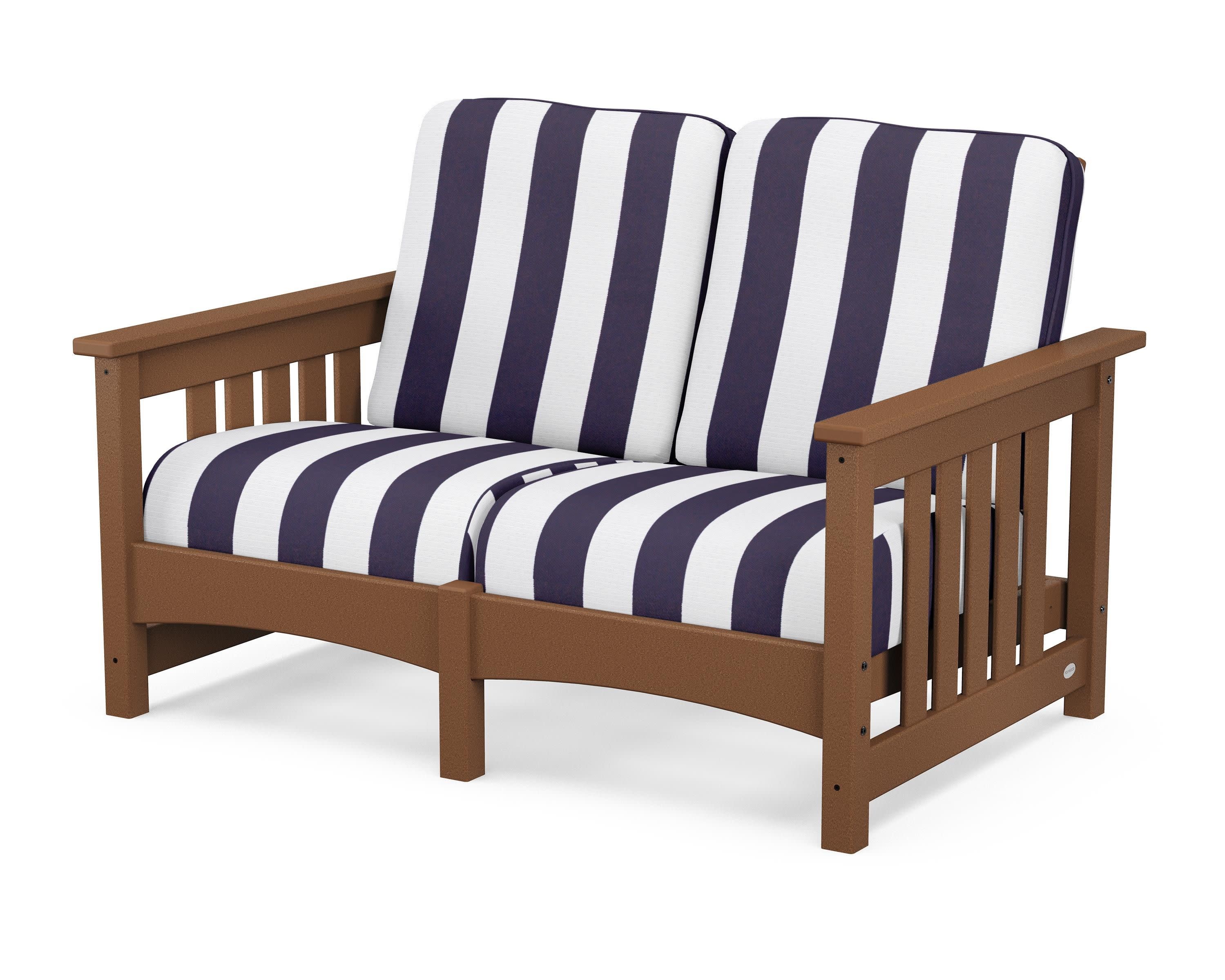 Club Mission Loveseat in Teak / Cabana Stripe Navy