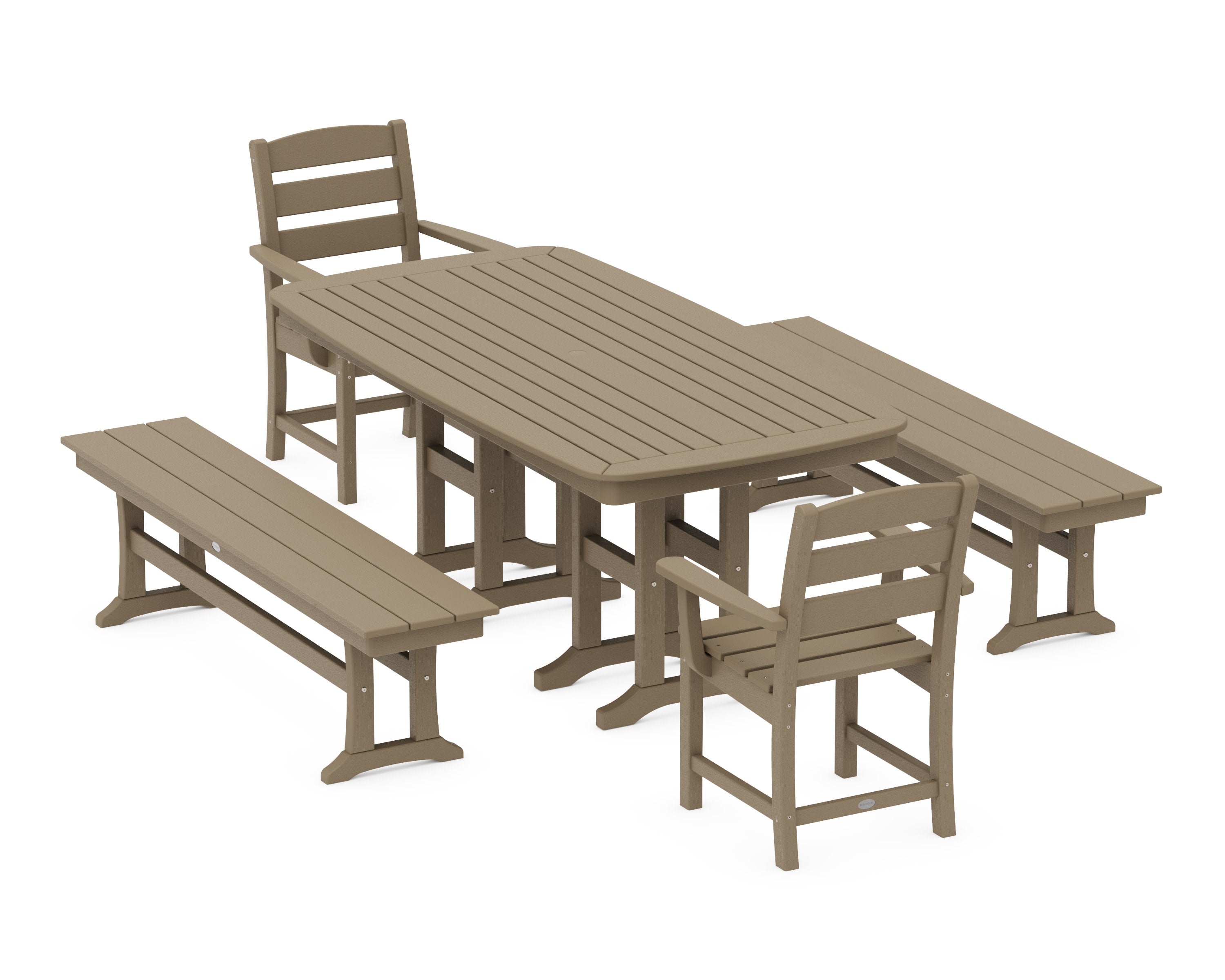 Lakeside 5-Piece Dining Set with Benches in Vintage Sahara