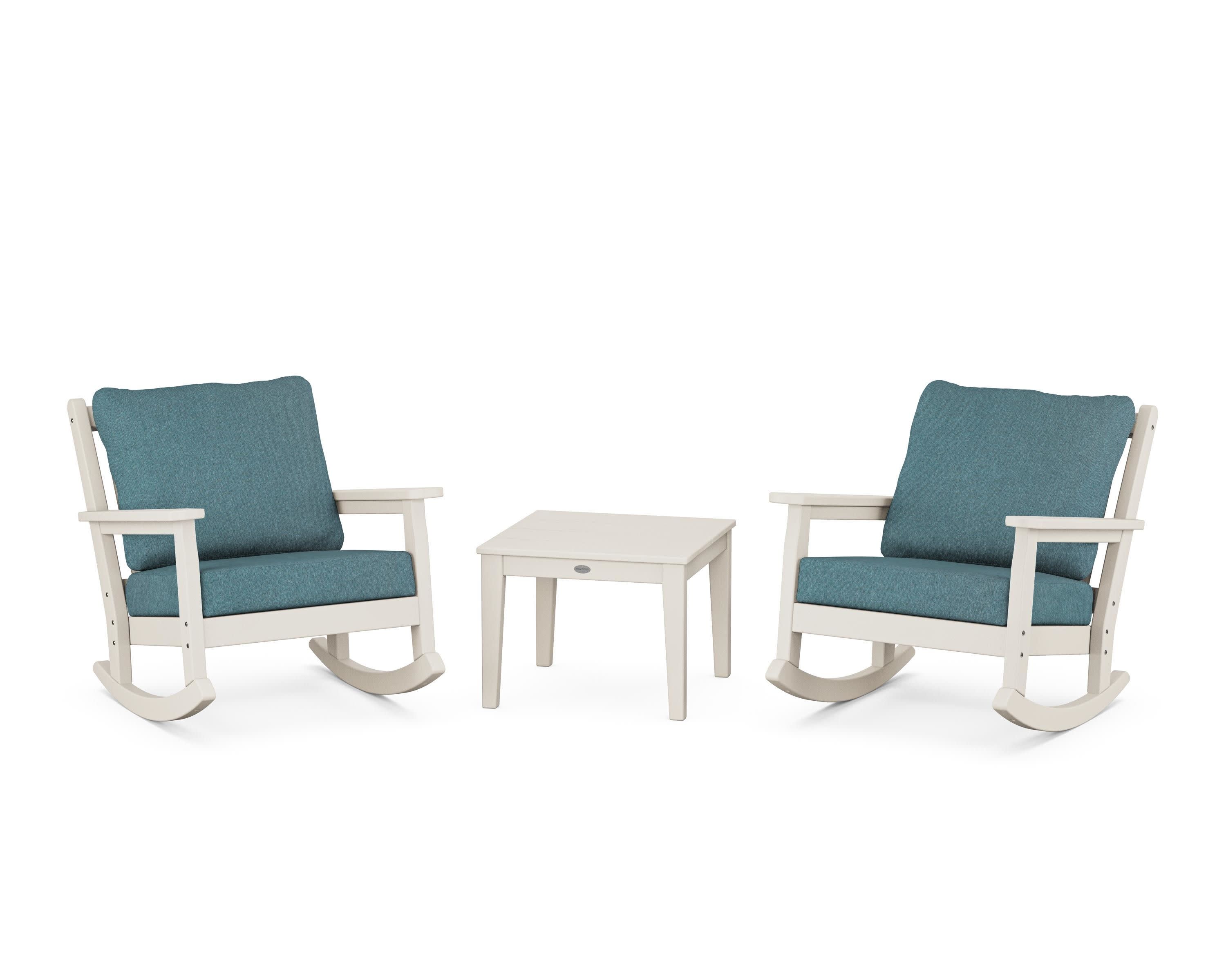 Chippendale 3-Piece Deep Seating Rocker Set in Sand / Ocean Teal
