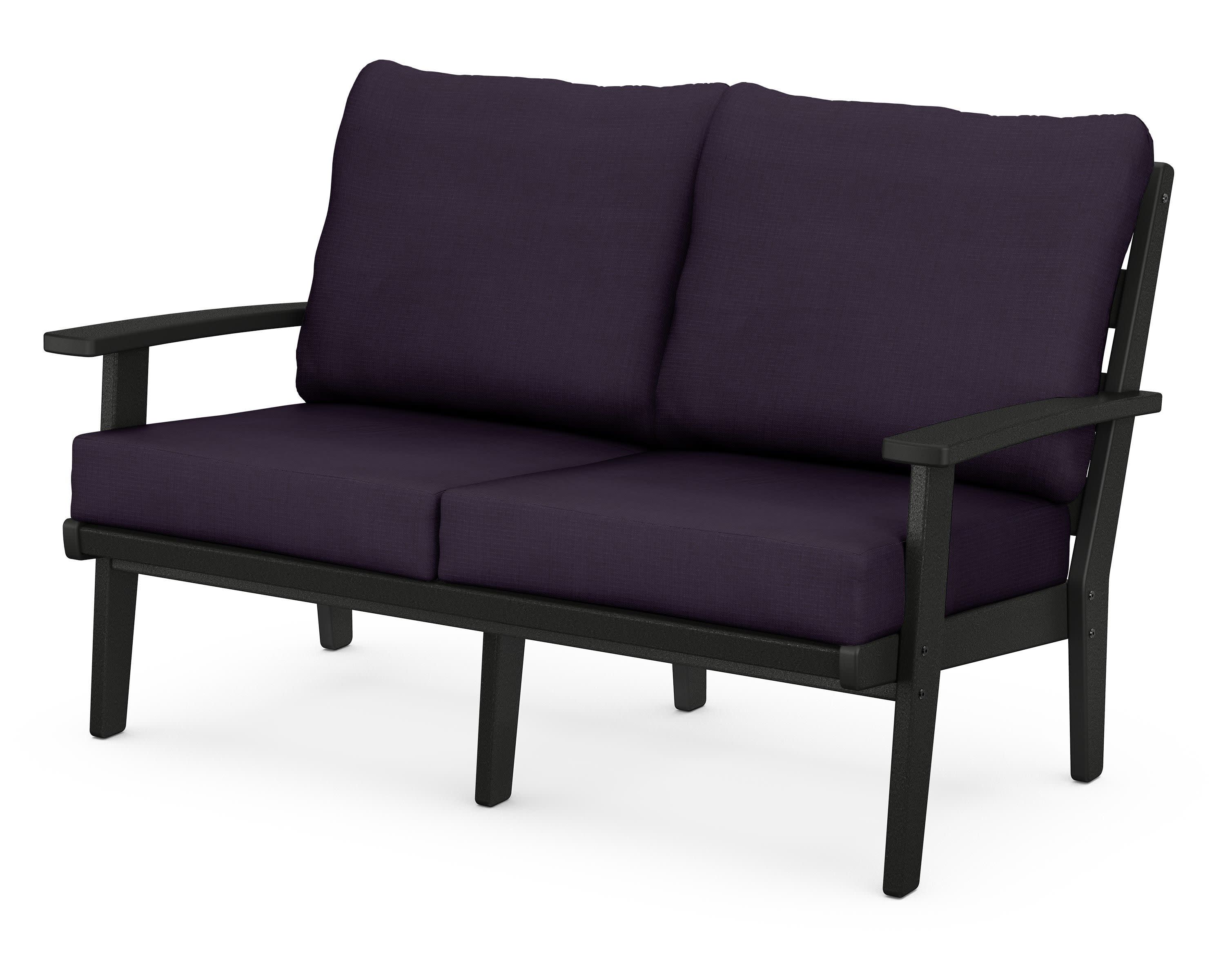 Grant Park Deep Seating Loveseat in Black / Navy Linen
