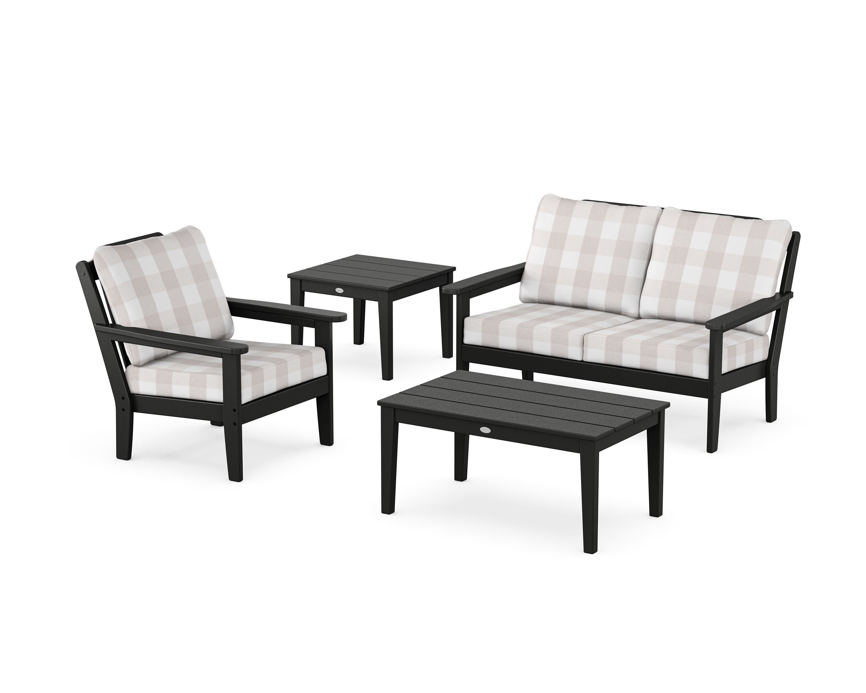 Wovendale 4-Piece Deep Seating Set in Black / Buffalo Plaid Dune Burlap
