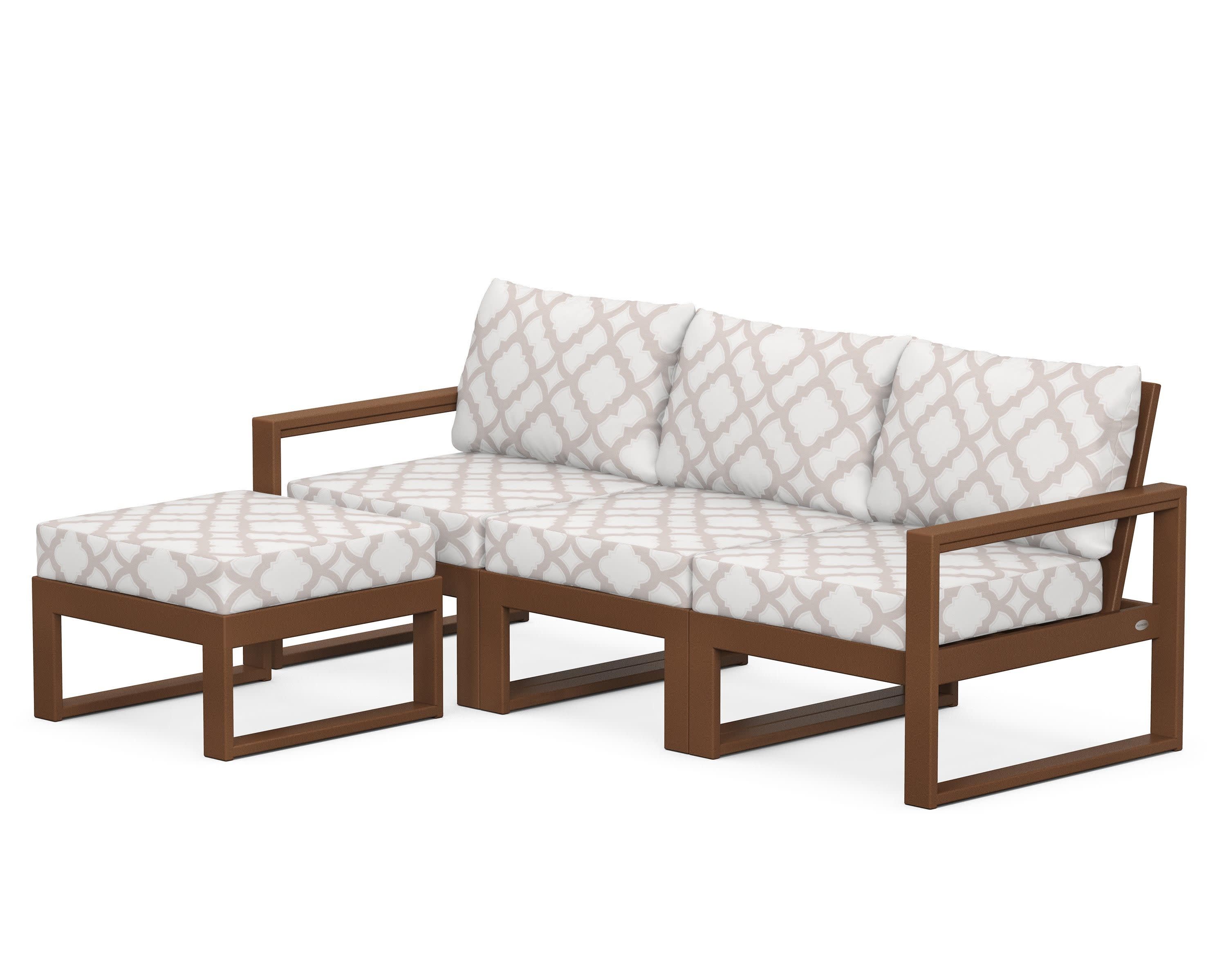 EDGE 4-Piece Modular Deep Seating Set with Ottoman in Teak / Trellis Dune Burlap