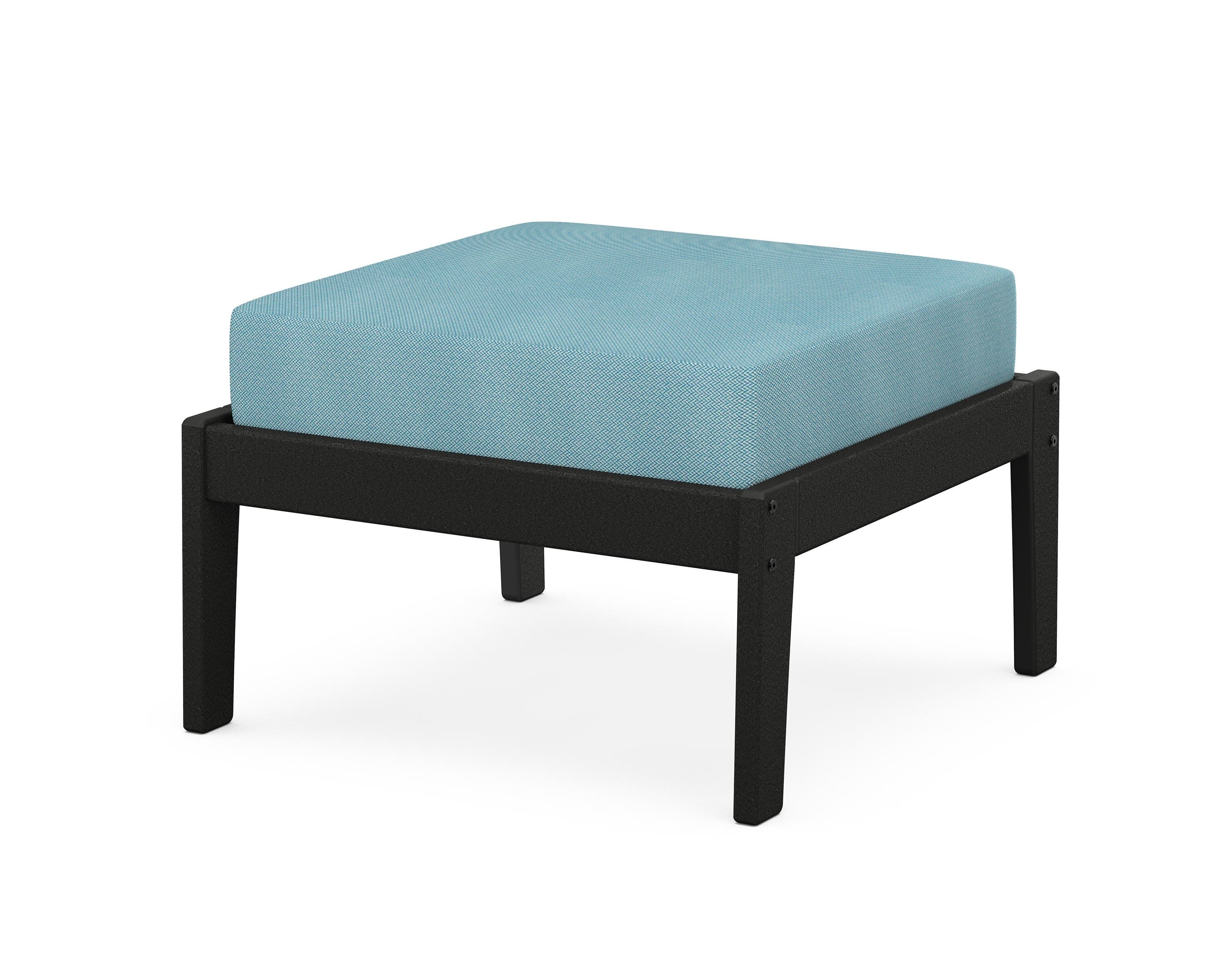 Deep Seating Ottoman in Black / Lattice Sky Blue