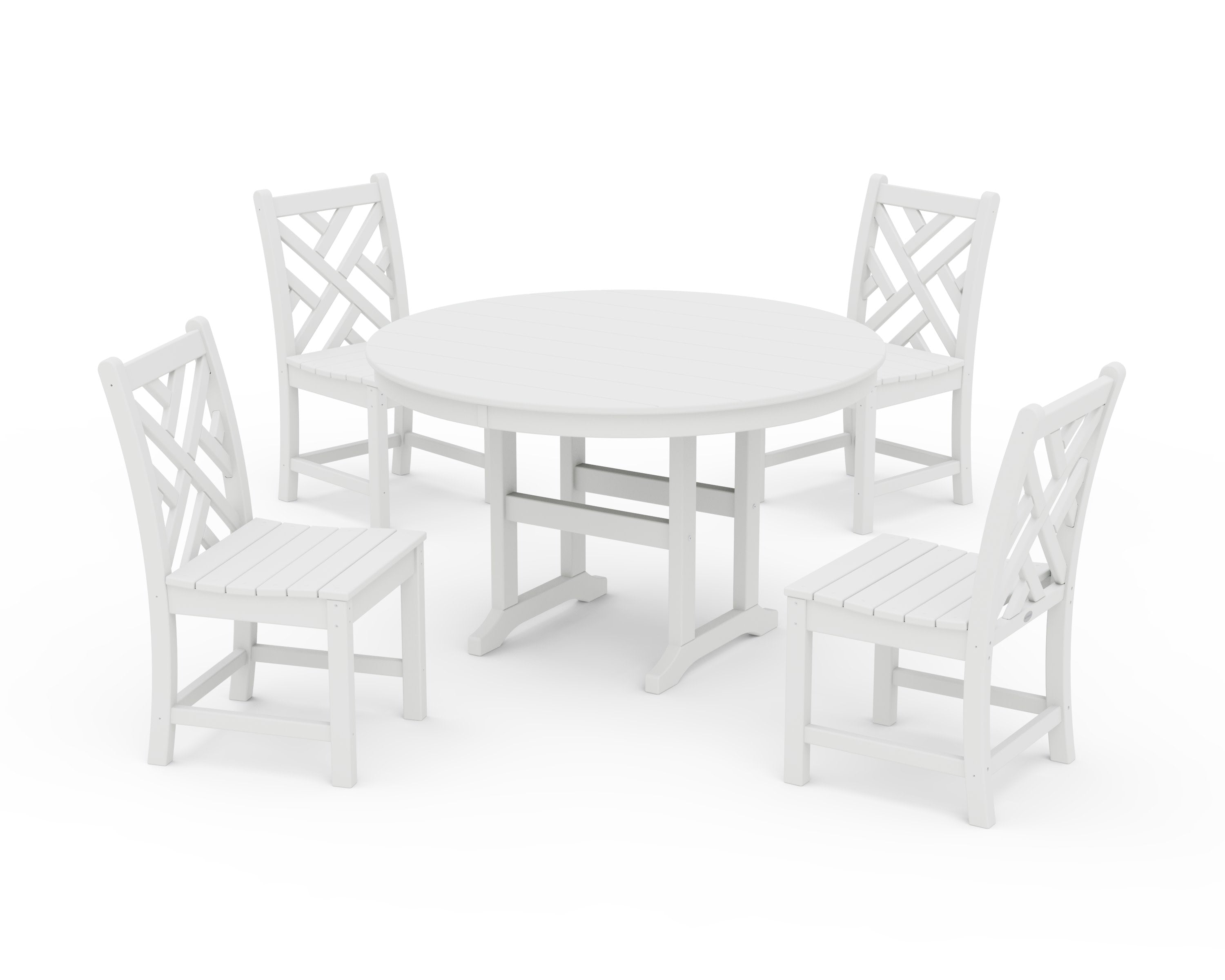 Chippendale 5-Piece Round Farmhouse Side Chair Dining Set in White
