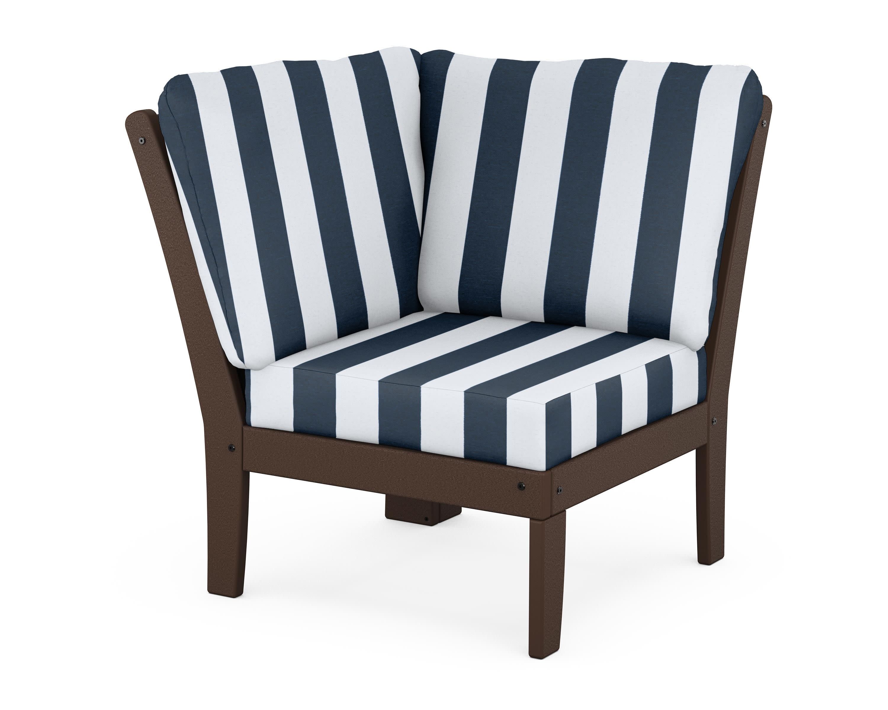 Braxton Modular Corner Chair in Mahogany / Cabana Stripe Marine Indigo