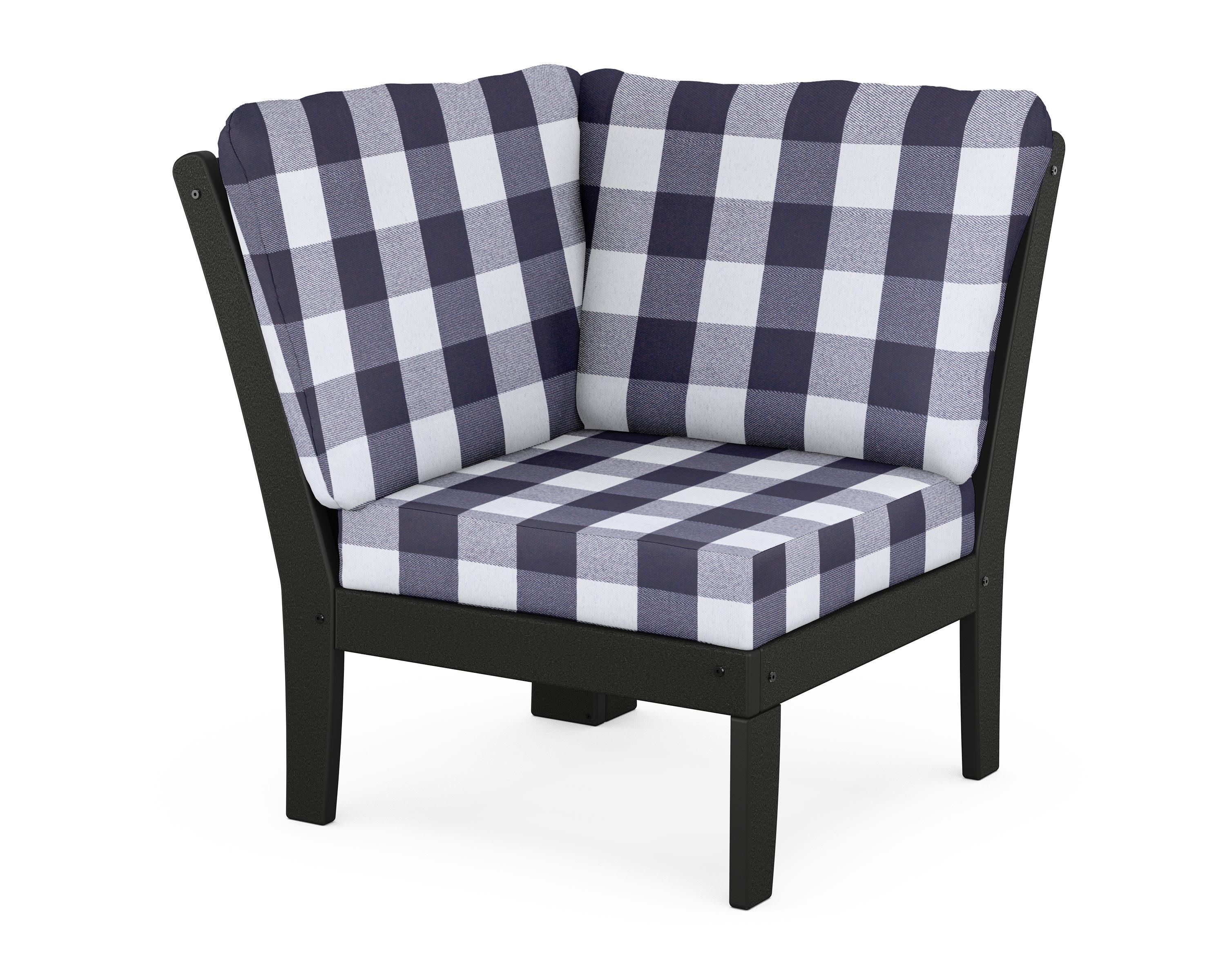 Braxton Modular Corner Chair in Black / Buffalo Plaid Navy