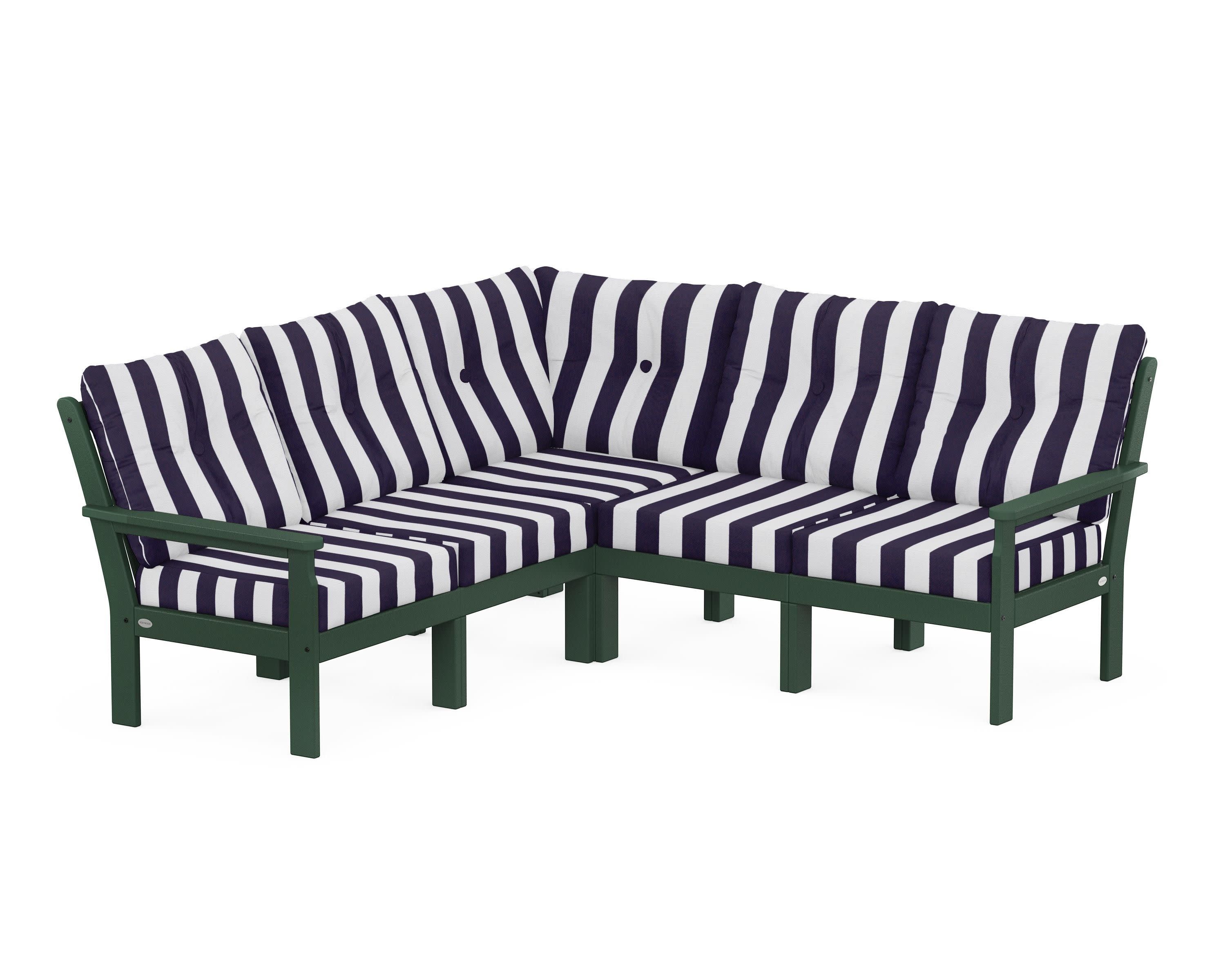 Vineyard 5-Piece Sectional in Green / Cabana Stripe Navy