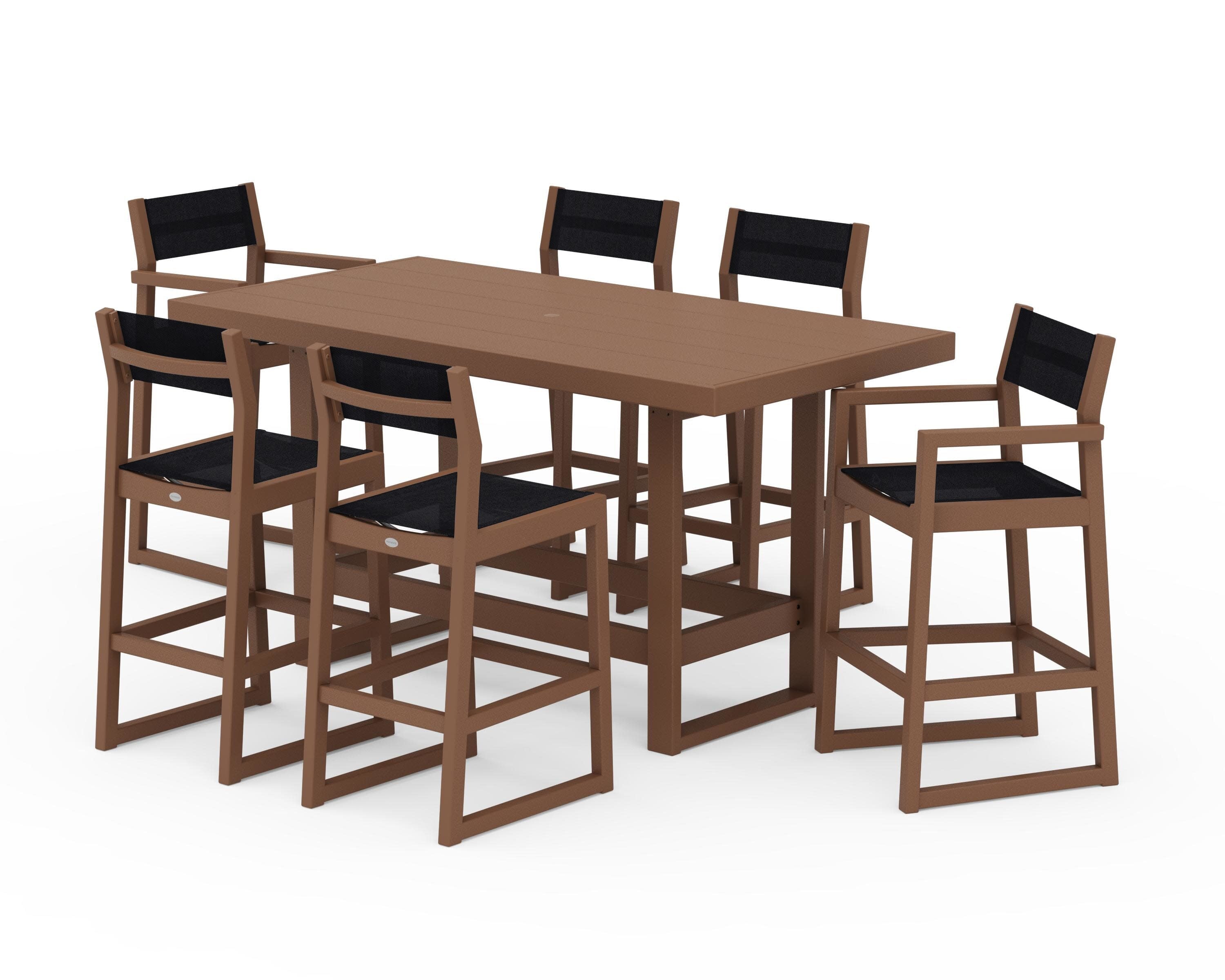 EDGE Sling 7-Piece Bar Table Set in Teak / Black Sling