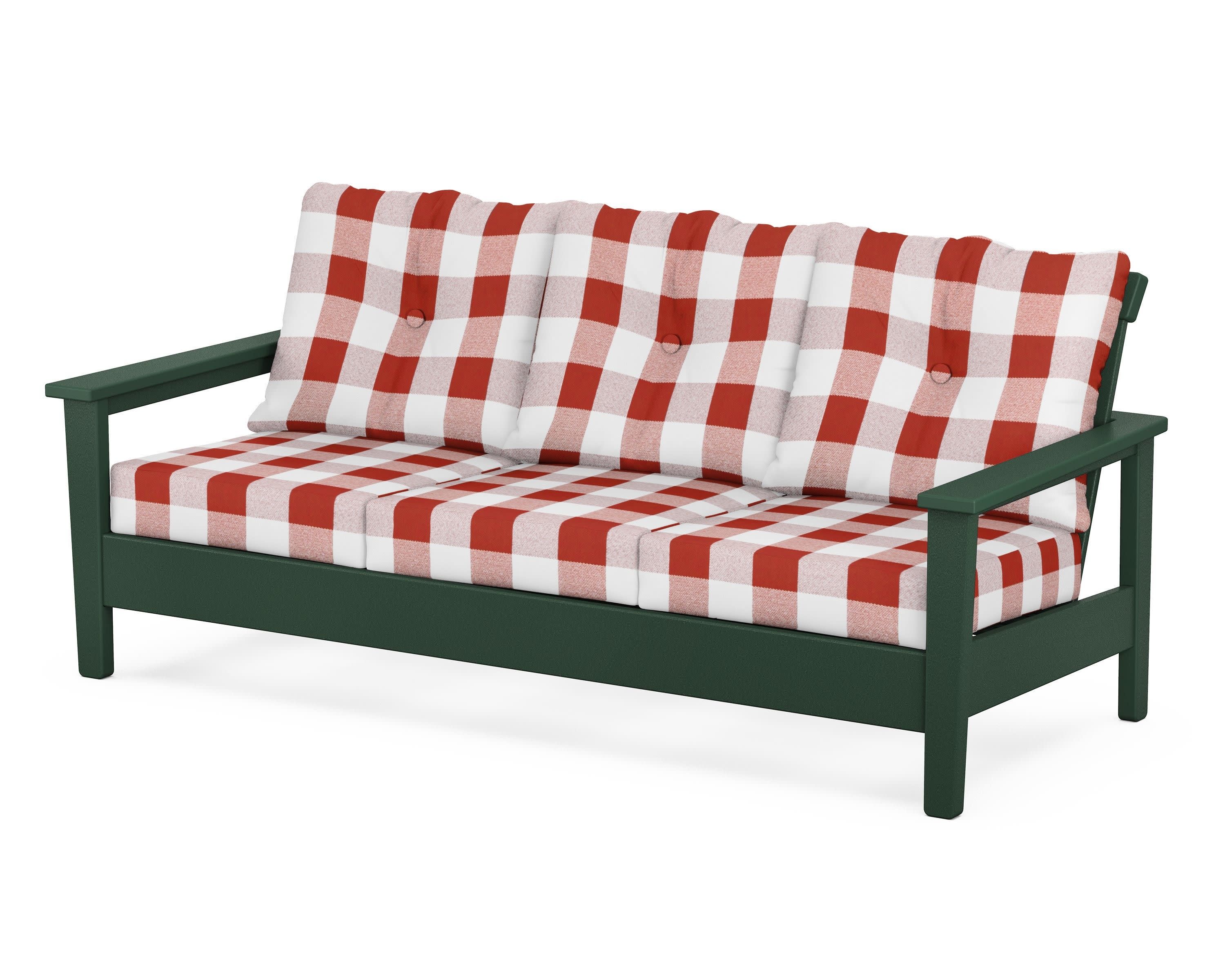 Prescott Deep Seating Sofa in Green / Buffalo Plaid Crimson