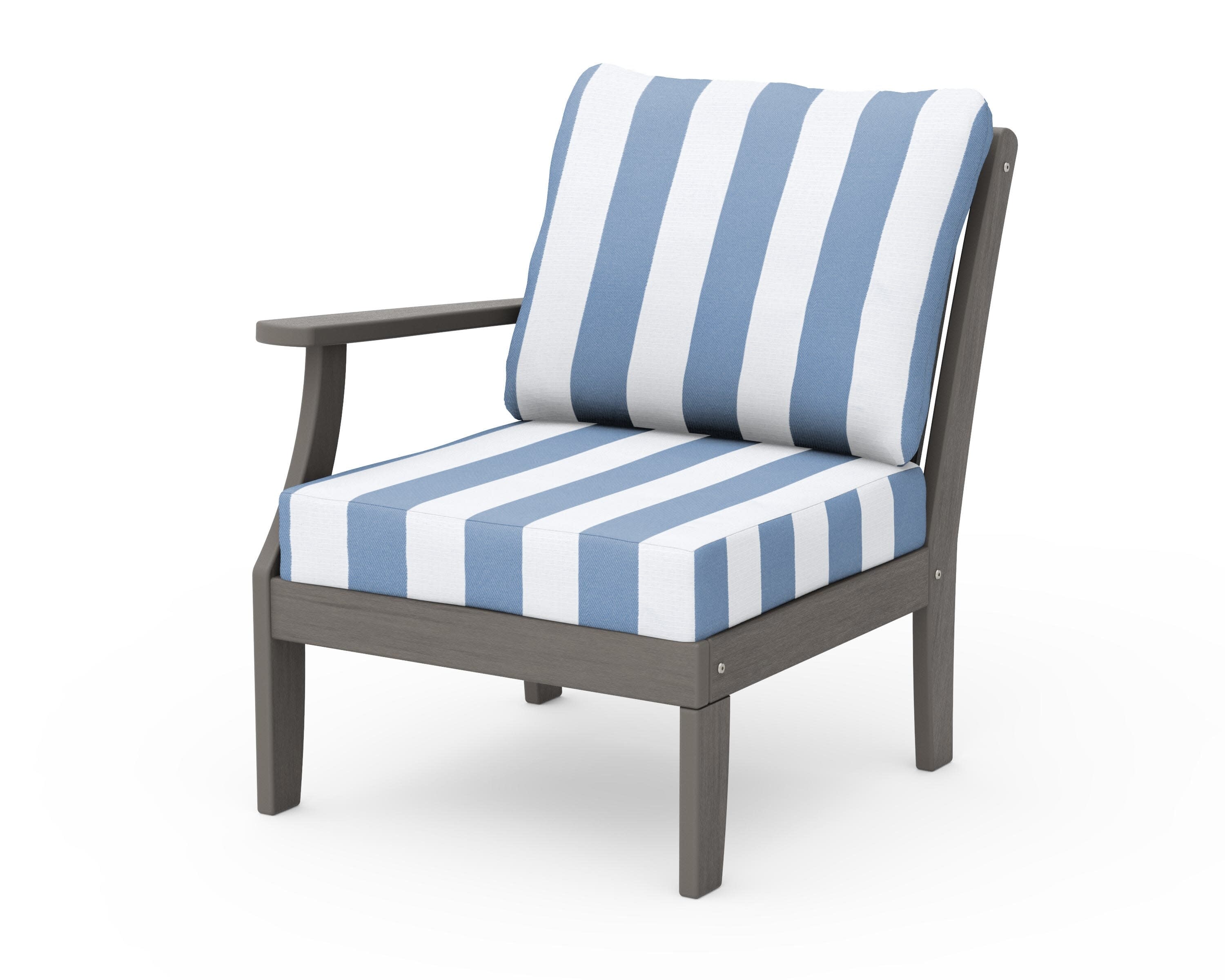 Braxton Modular Left Arm Chair in Driftwood / Cabana Stripe Sky Blue