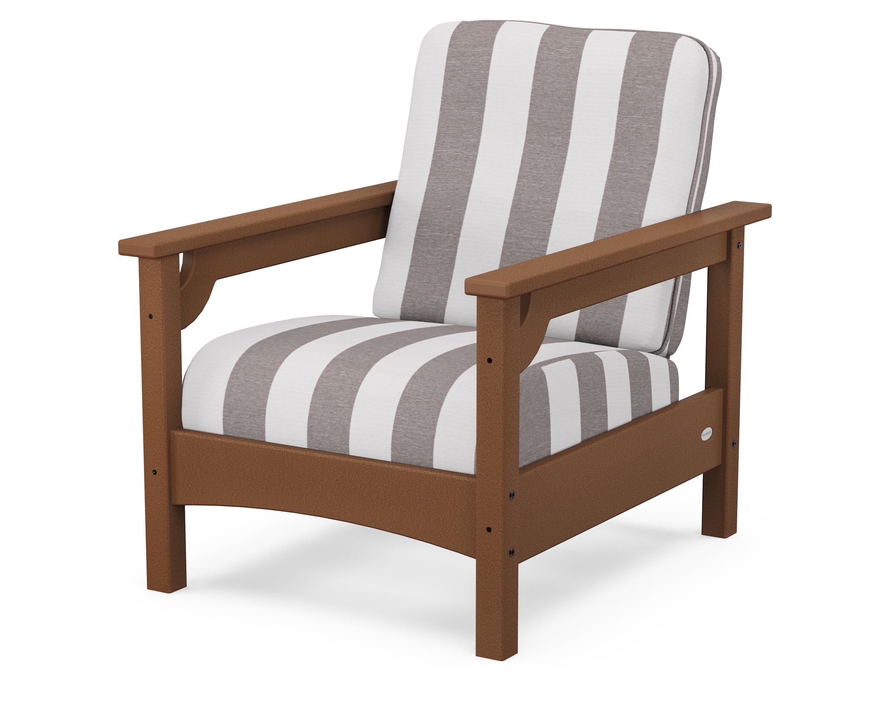 Club Chair in Teak / Cabana Stripe Grey Mist