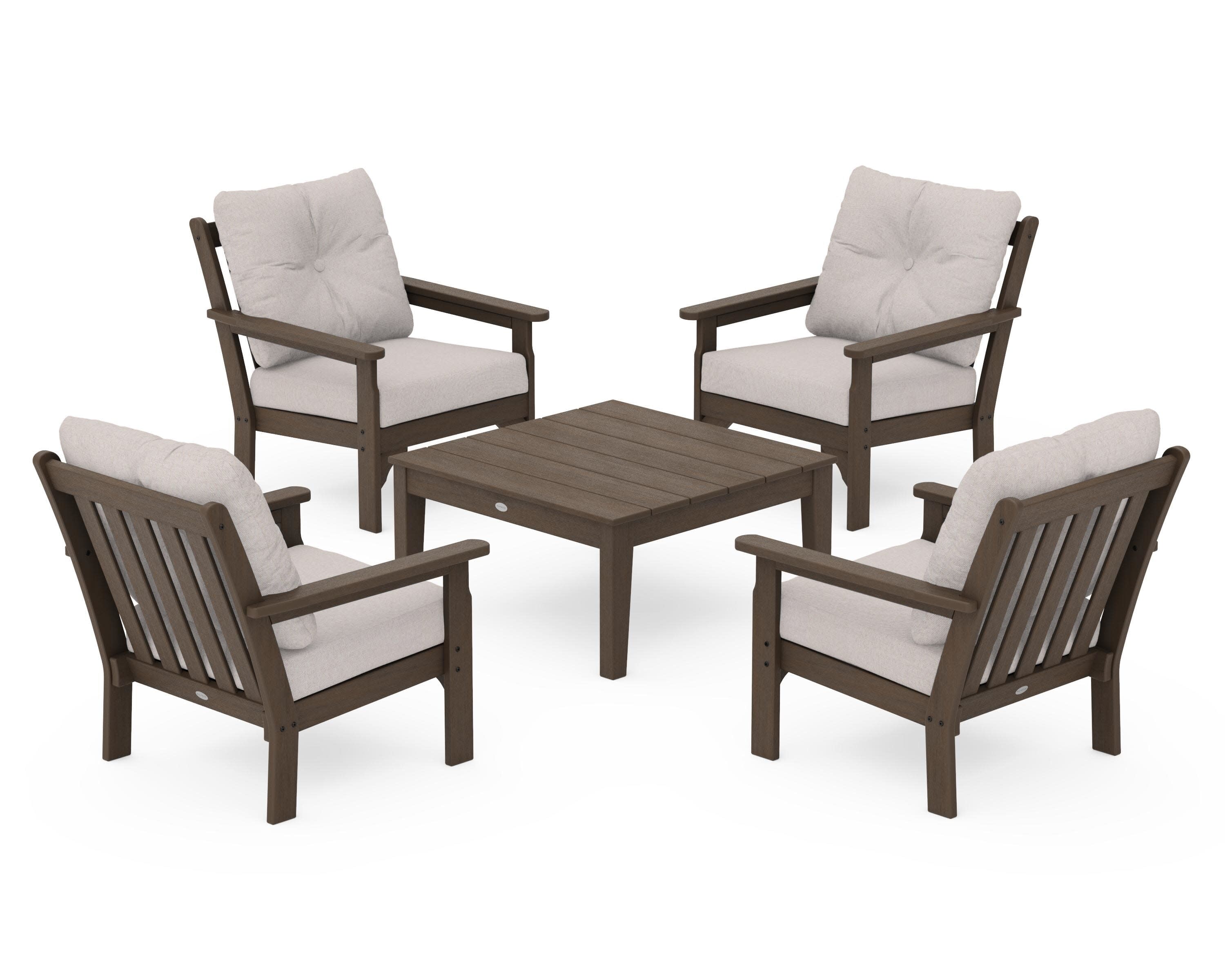 Vineyard 5-Piece Deep Seating Conversation Set in Kona / Dune Burlap
