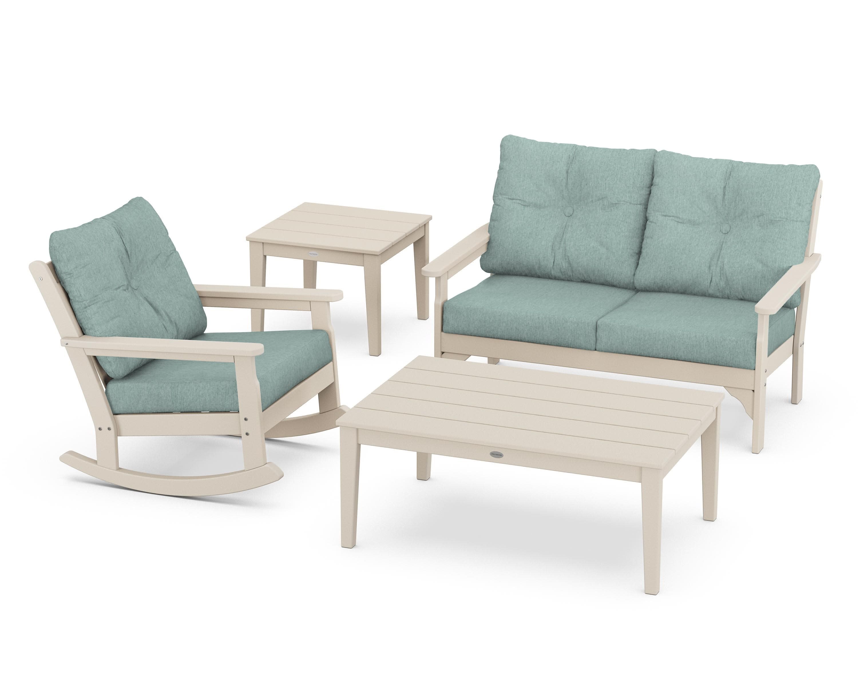 Vineyard 4-Piece Deep Seating Rocker Set in Sand / Glacier Spa
