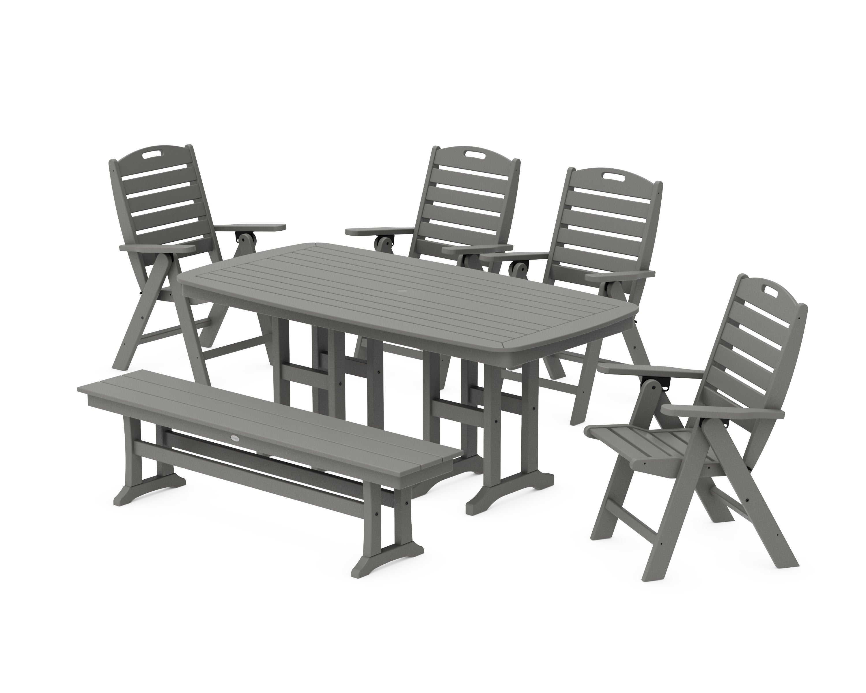 Nautical Highback 6-Piece Dining Set with Bench in Slate Grey