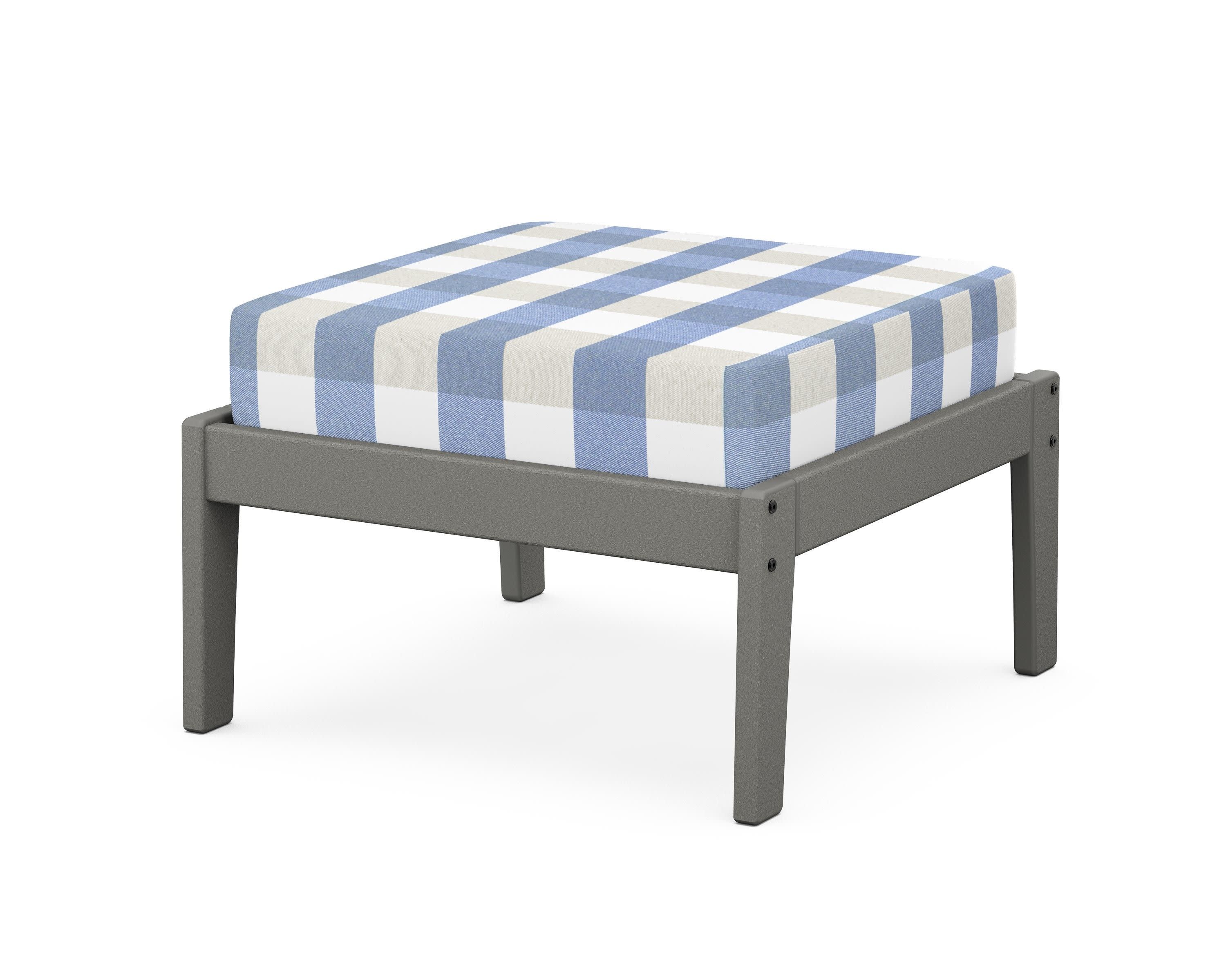 Deep Seating Ottoman in Slate Grey / Buffalo Plaid Sky Blue